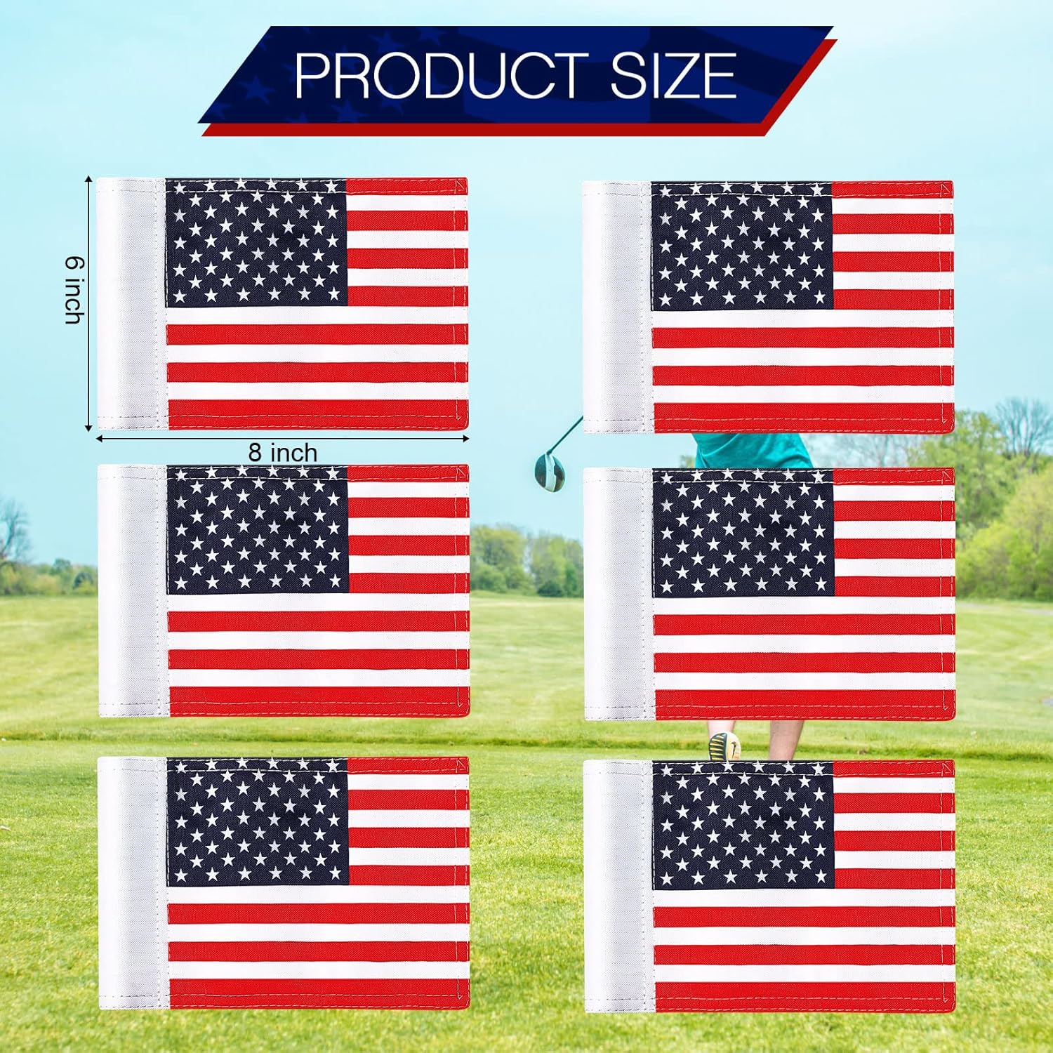 Oudain Golf Flag with Tube Inserted Waterproof Putting USA Golf Target Flag 420d Nylon Mini Pin for Yard Indoor Outdoor Veterans Day Patriotic Backyard Garden Portable, 8 x 6 Inch(6 Pcs)