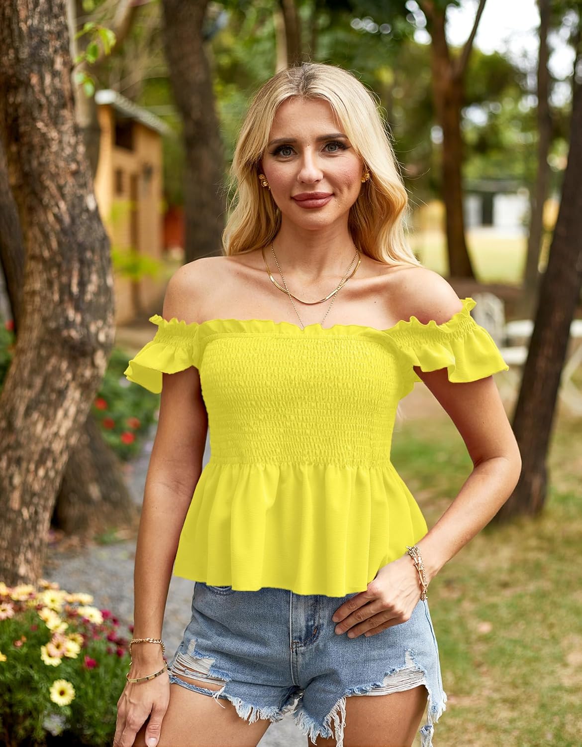 Clarisbelle Women's Summer Smocked Peplum Square Neck Ruffle Sleeveless Tank Top Shirt - Image 4