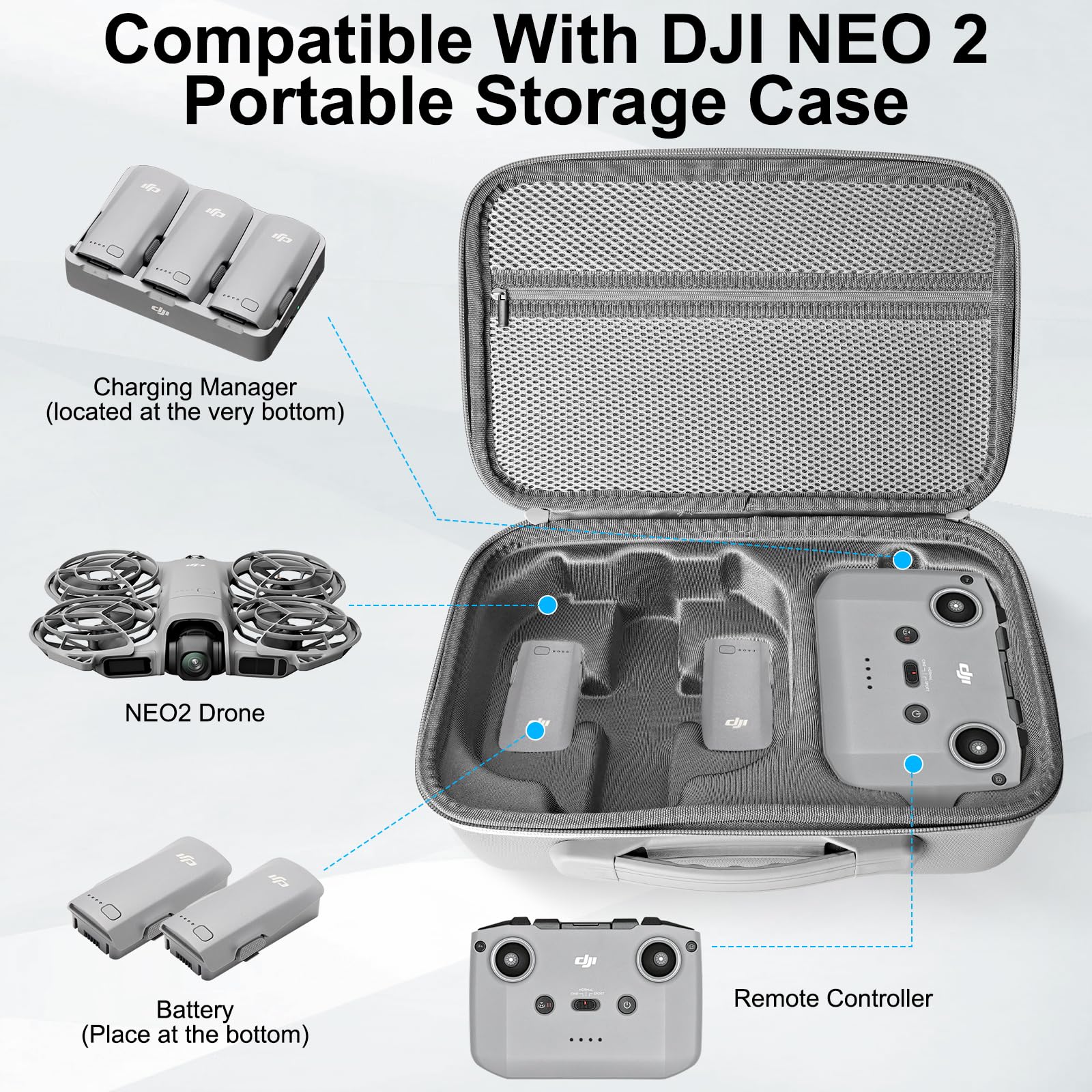 Étui Case pour DJI Neo 2 Sac, Sac Bag Sacoche de Transport Boîte de Voyage Étui de Protection Sac de Rangement Accessoires pour DJI Neo 2, Protection Anti Chute Anti Rayures avec Bandoulière, Valise