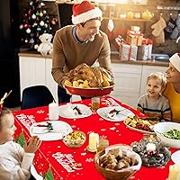 Vista 6 de Mantel de plástico de Navidad, 1 mantel de Navidad desechable rectangular de 54 x 108 pulgadas, mantel de Navidad color rojo, mantel cuadrado