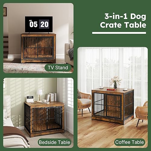 Miniatura 6 de Jaula para Perros de 42 Pulgadas, Jaula XL para Perros tipo Mueble con 3 Puertas, Jaula de Madera tipo Mueble para Perros Medianos y Razas Grandes,