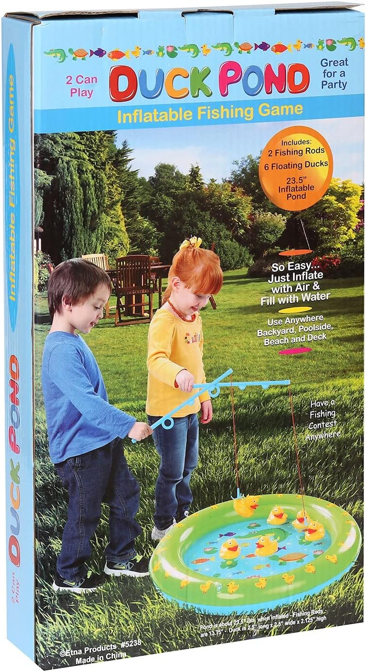 Etna Inflatable Duck Fishing Pond - Indoor/Outdoor Water Toy Party Game, Includes 2 Fishing Poles and 6 Floating Ducks