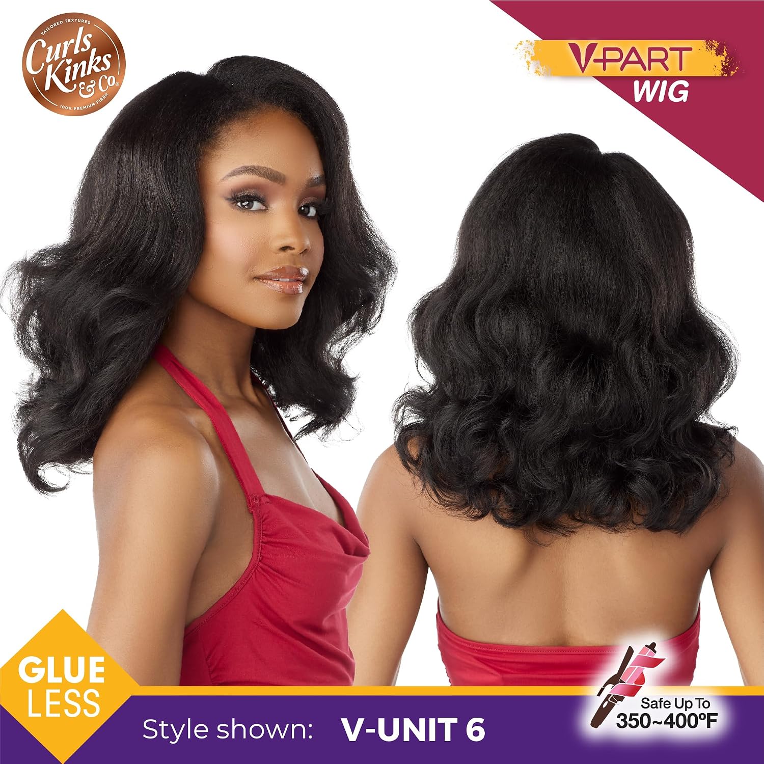 Sensationnel Curls Kinksandco Vpart Wig - Unit 6 Narrow Part Glueless Natural Kinkytexture Edged Hairline for Natural 3C to 4C Hair Textures (TH1B/COPPER)
