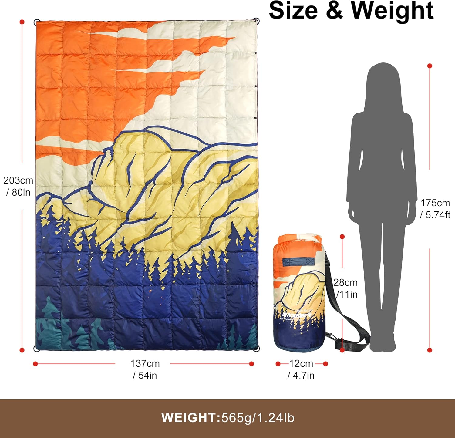 4Monster Down Camping Blanket, 650 Fill Power Ultralight Packable Puffy Blanket, Warm, Waterproof & Windproof Outdoor Quilt for Backpacking, Travel, Stadium, Beach
