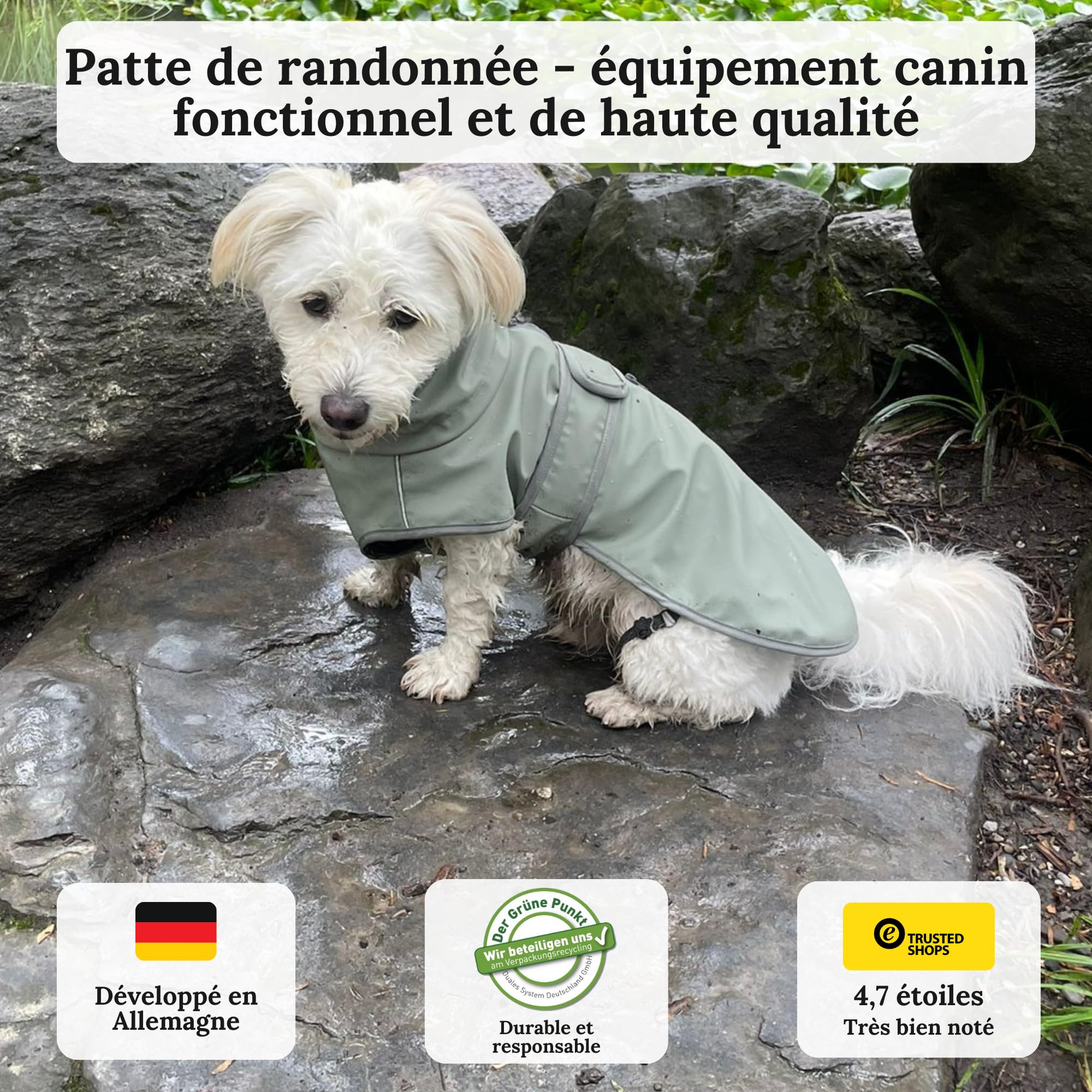 Manteau de pluie pour chien gris - Taille XL - Manteau pour chien élégant et élégant - Veste imperméable pour chien - Idéal pour les chiens de petite et moyenne taille - Veste de pluie