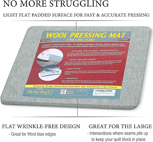 Miniatura 6 de Alfombrilla de lana para prensar  9 x 9 pulgadas  100% lana de fieltro de Nueva Zelanda para colchas, ideal para proyectos de acolchado y costura