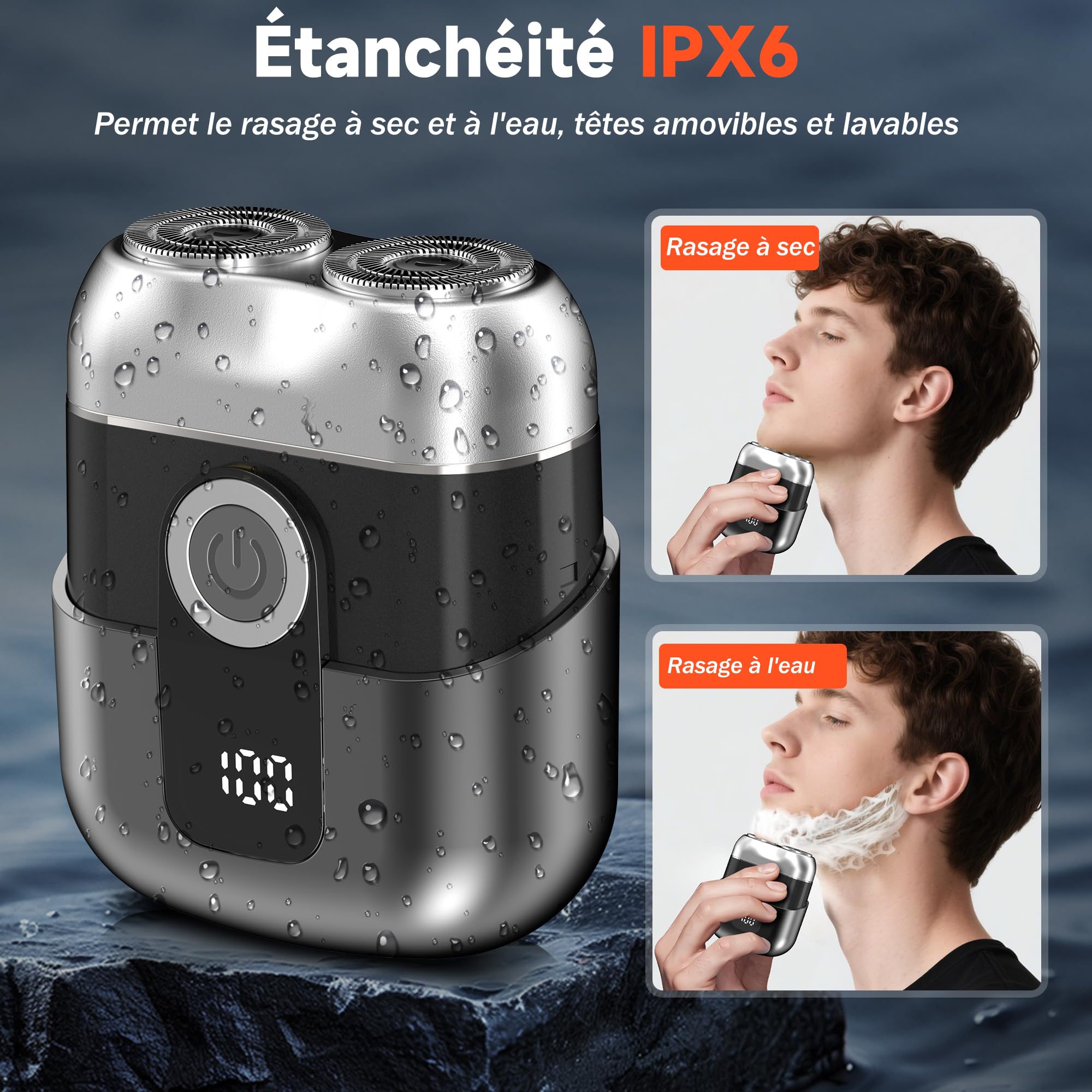 Mini Rasoir Électriques pour Hommes avec Affichage LED, Rasoir Électrique Étanche IPX6, Mini Rasoir Portable Silencieux et Lavable, Rasoir Homme Gris