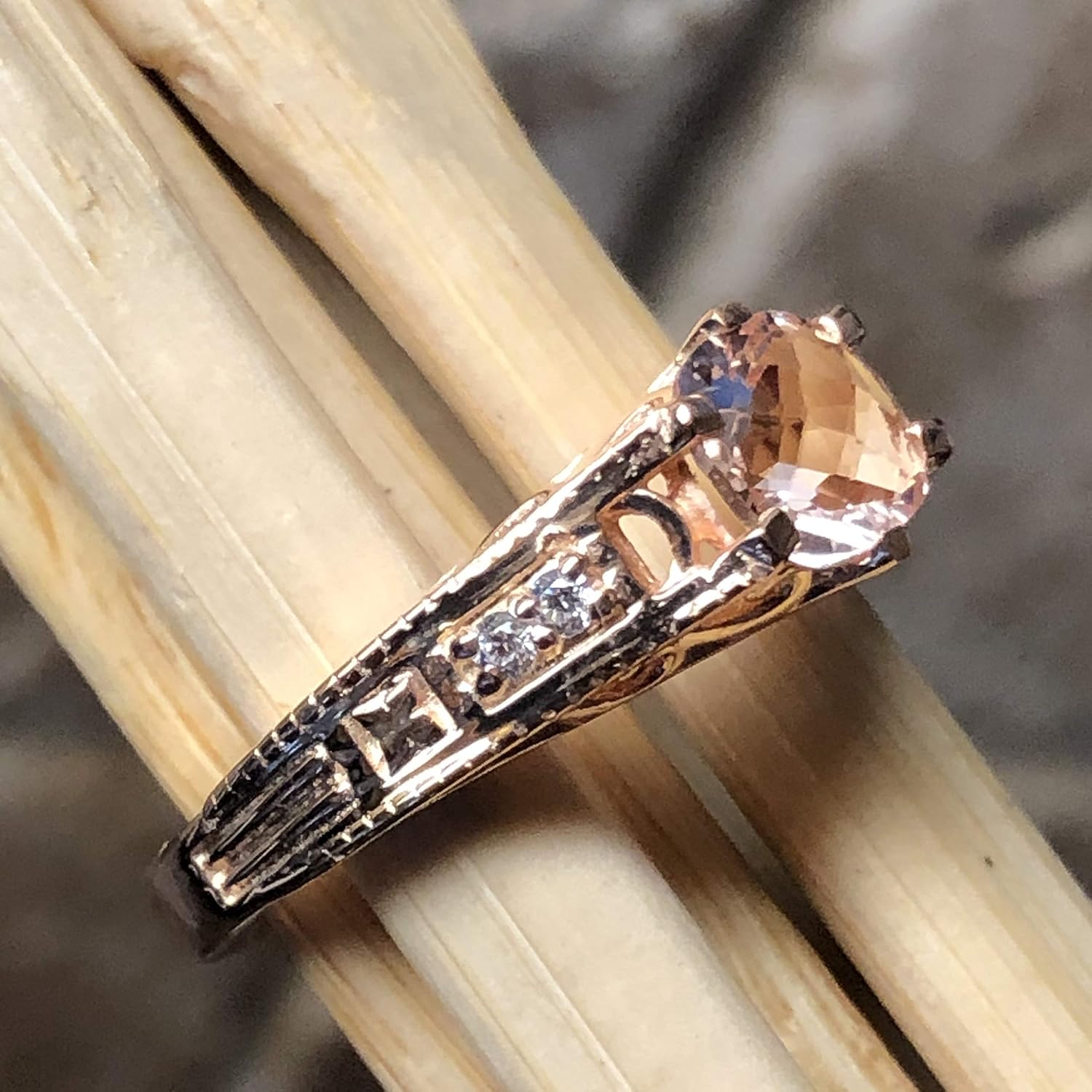 Natural 1ct Peach Morganite 14k Rose Gold Over Sterling Silver Engagement Ring Size 5, 6, 7, 8, 9 - Image 3