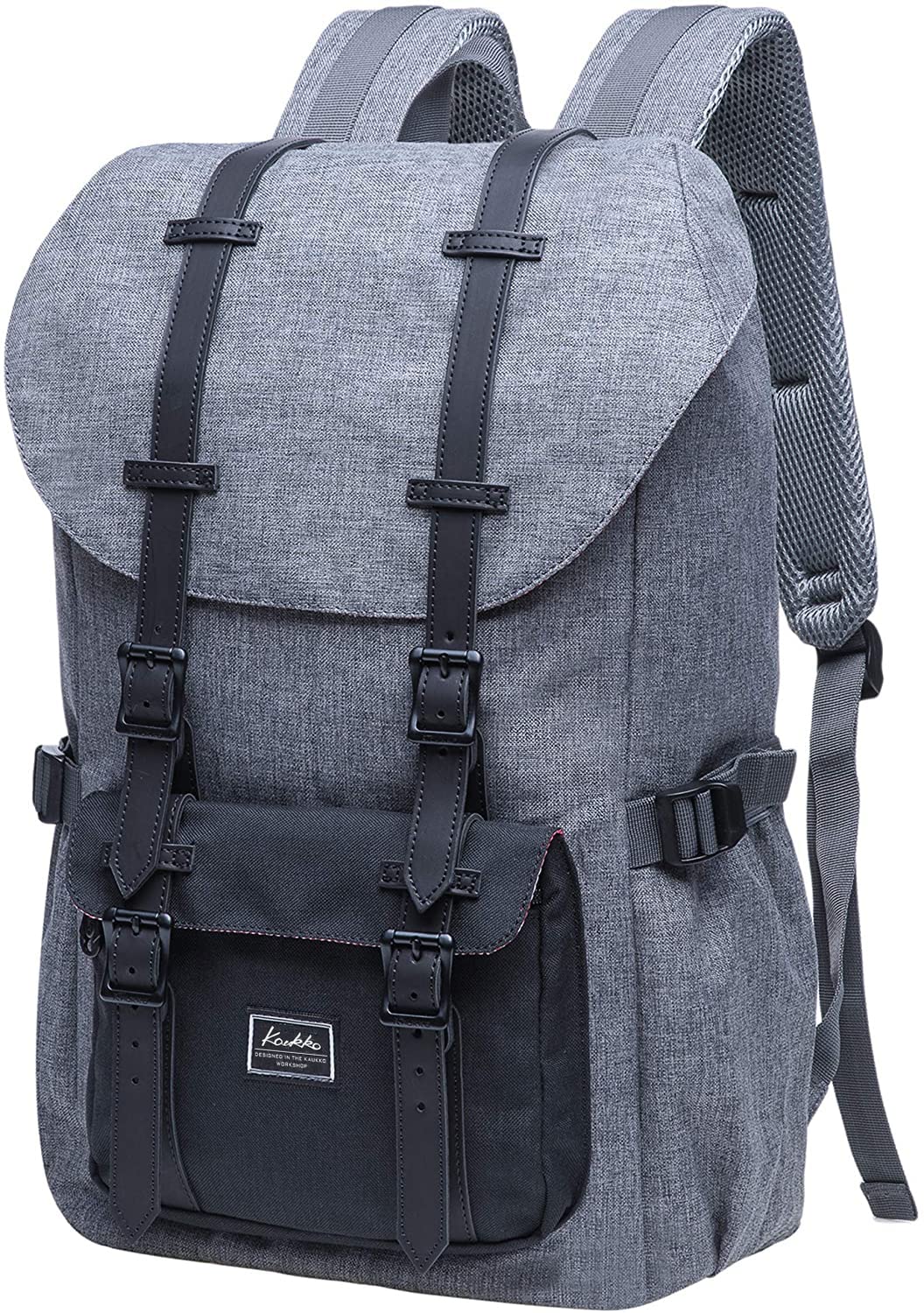 KAUKKO Travel Laptop Backpack Outdoor Rucksack Hiking Backpack Fits 15.6"(Nylon Greyblack)