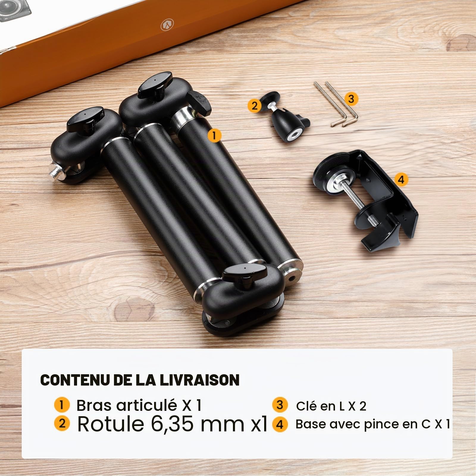 TARION Trépied supérieur Support de Bureau pour caméra Bras articulé Flexible à 360° avec vis de 3/8'' et vis de 3/8'' à 1/4'' pour appareils Photo Reflex numériques Anneau Lumineux de projecteur (M)