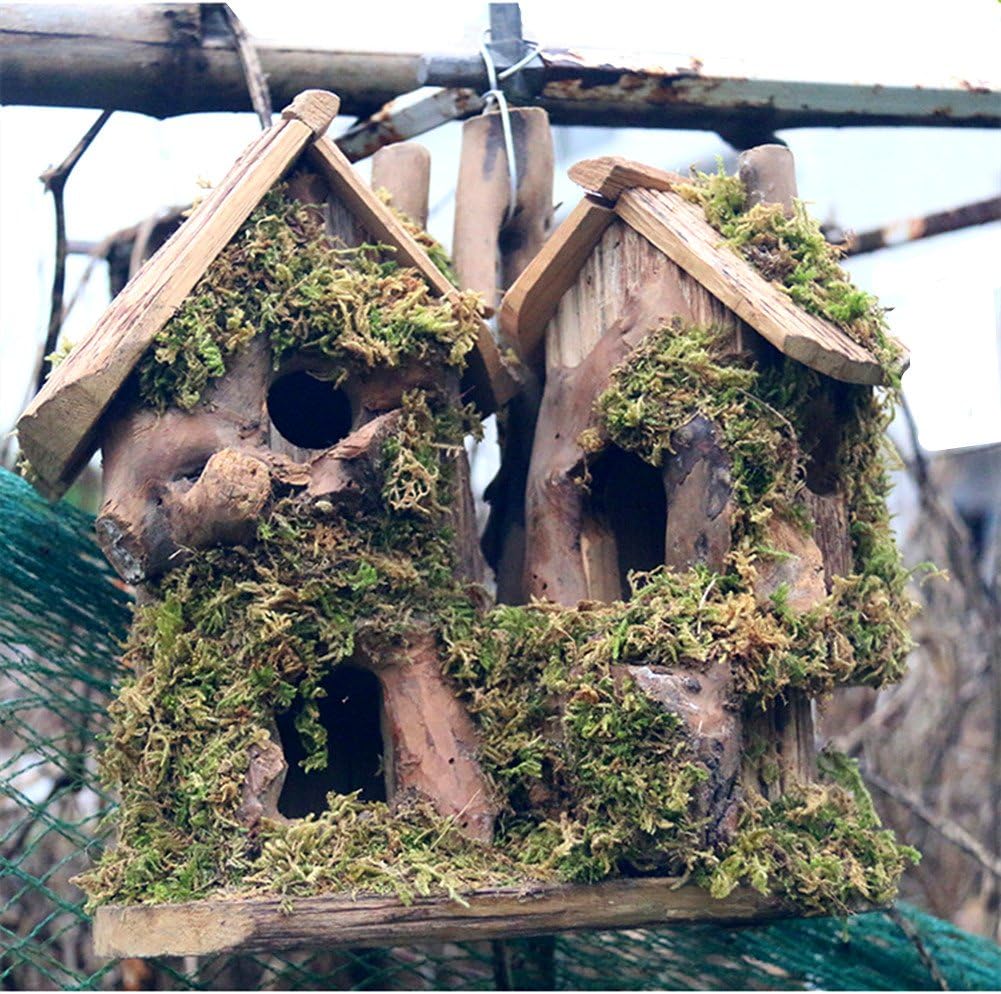 QTMY Preservative Wood Bird Houses for Outside Hanging Garden Decor,Birds Nest Box Cage Feeder