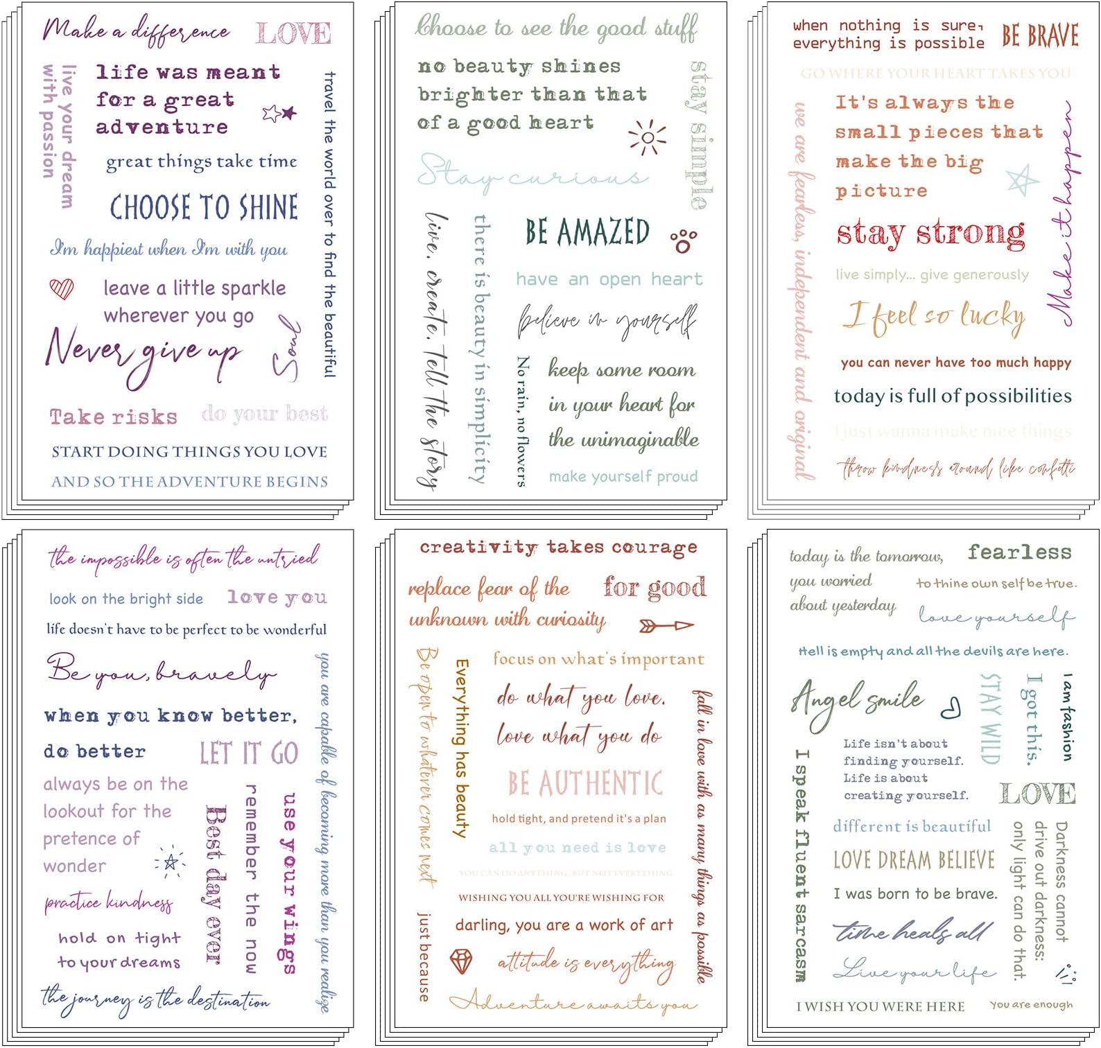 48 Sheets Inspirational Quotes Stickers for Journaling Aesthetic Word Sayings Decal Graduation Stickers Motivational Words Handwritten Letters for Scrapbook DIY Crafts Planner, 8 Styles(Colorful)