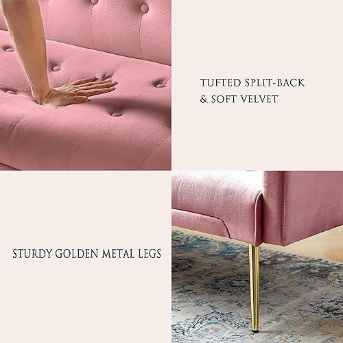 Miniatura 7 de Anwick Sofá cama moderno de terciopelo de 72 pulgadas, sofá cama plegable convertible con 3 respaldos ajustables, sofá biplaza reclinable copetudo