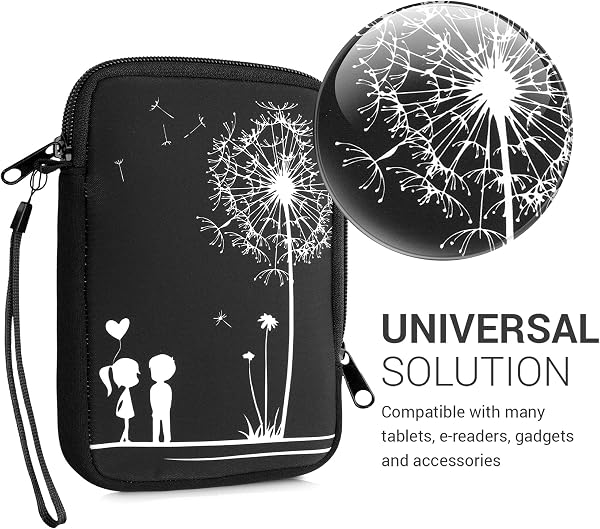 kwmobile Protective Cover for E-Reader - Neoprene E-Reader Protective Case 17 x 12 x 2 cm - White/Black - 4