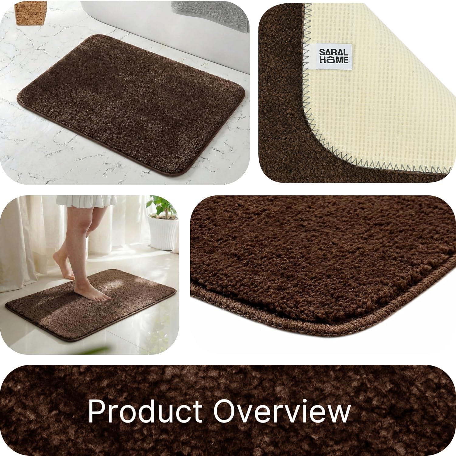 SARAL HOME EASY LIVING Microfiber Solid Rectangle Anti-Skid Bath Mats Soft & Super Absorbent Mats for Shower Washable,Non-Slip & Quick-Drying Mats for Kitchen Bathroom|Set of 2(Brown,40X60cm)