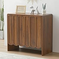 ORRD Farmhouse Sideboard Buffet Cabinet with 2 Doors, Adjustable Shelves & Wave Panel - Walnut Storage for Living Room, Entryway