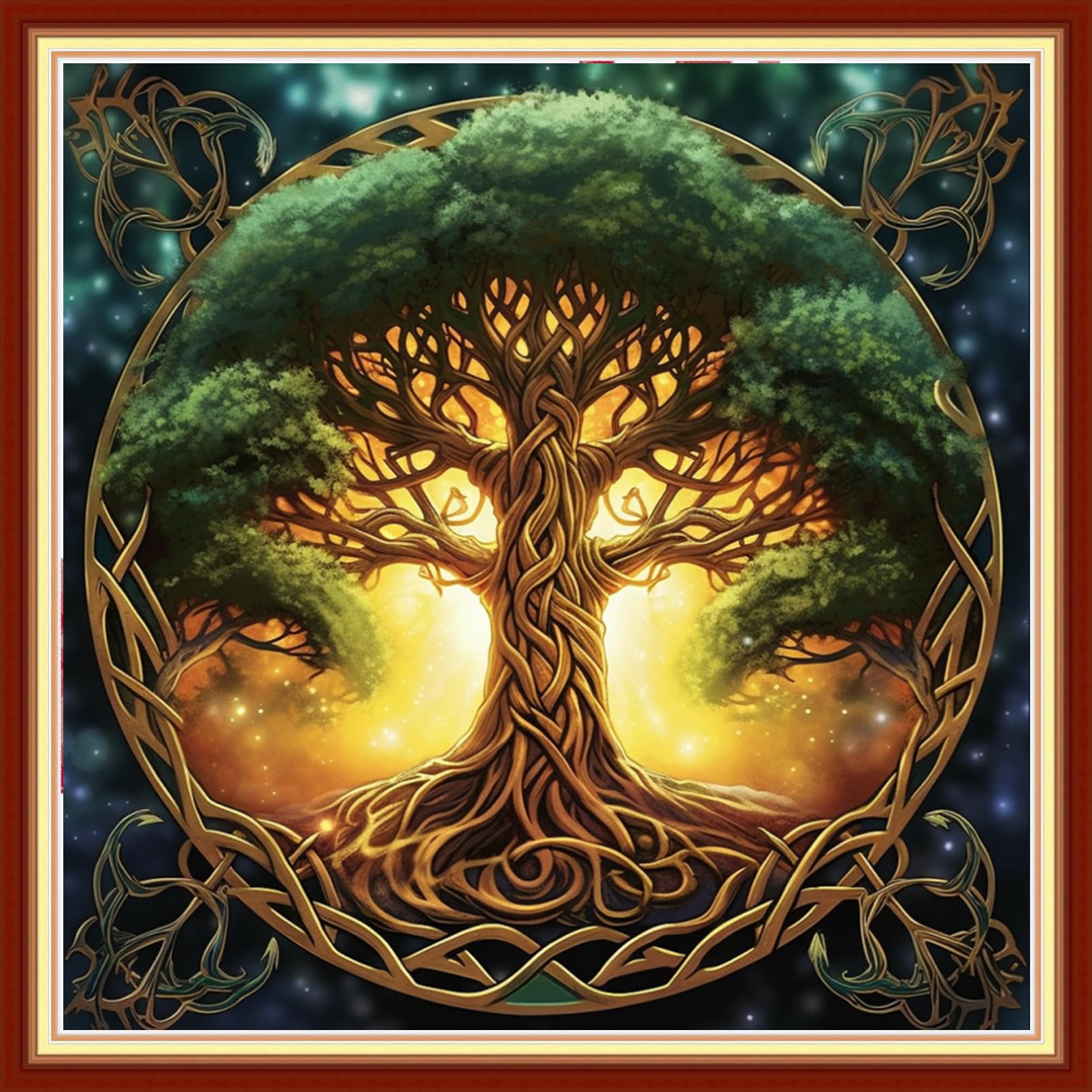 Stamped Cross Stitch Kits - Beach Night Landscape Counted Cross Stitch Kits for Beginners Adults Needlepoint Cross-Stitch Patterns-Magic Tree 18x18 inchs