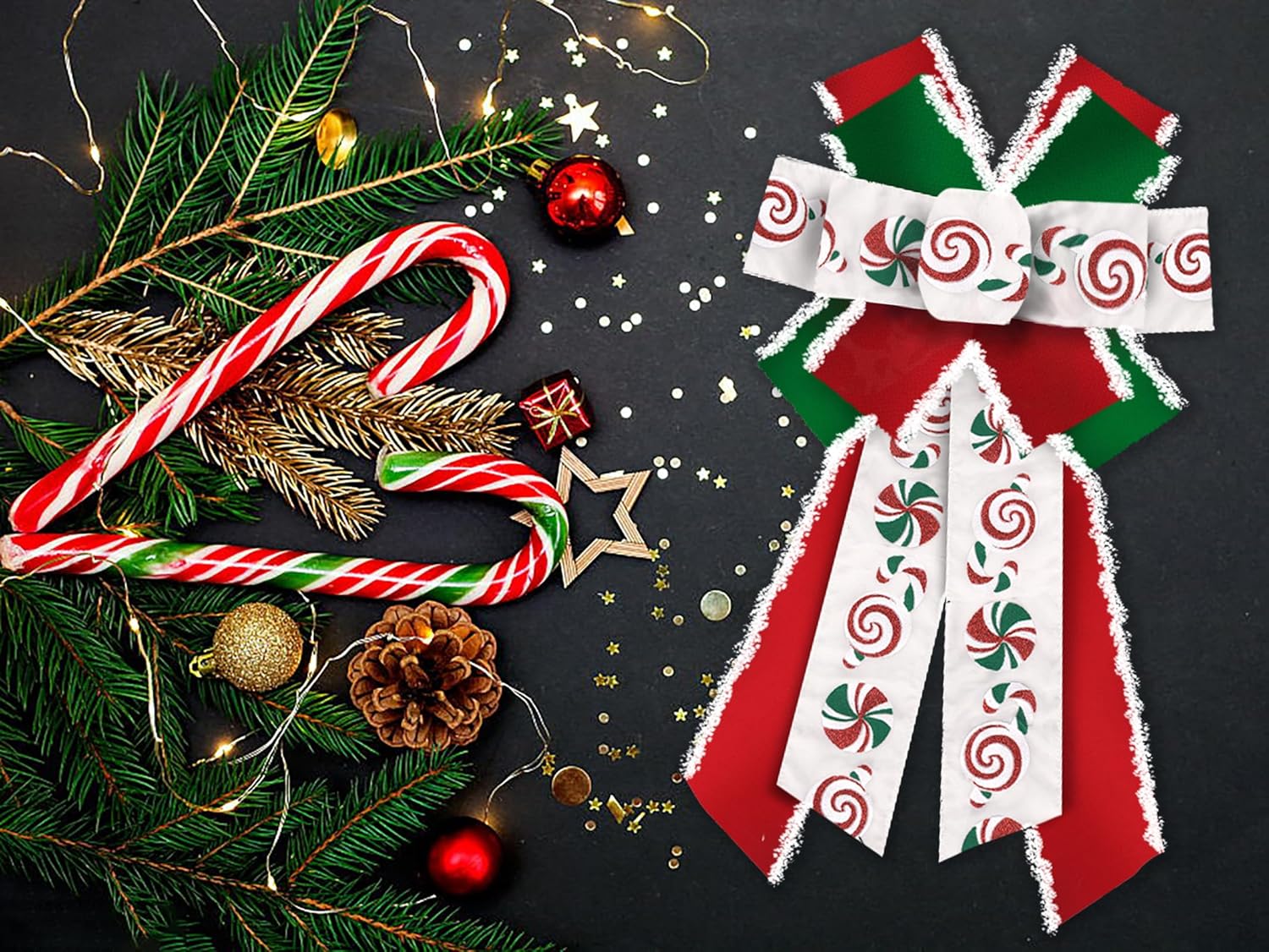 Large Christmas Bows for Wreath, Merry Christmas Wreath Bows Red Green Velvet Bow Winter Holiday Craft Ribbon Bow Xmas Candy Tree Bows for Front Door Christmas New Year Decorations - Image 4