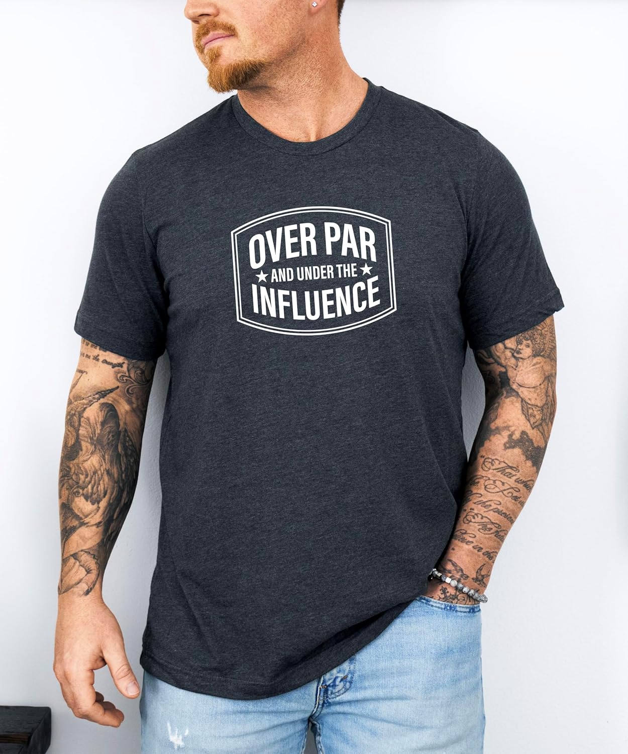 Over Par and Under The Influence Shirt for Men Funny Golfing Tee Gift for Men
