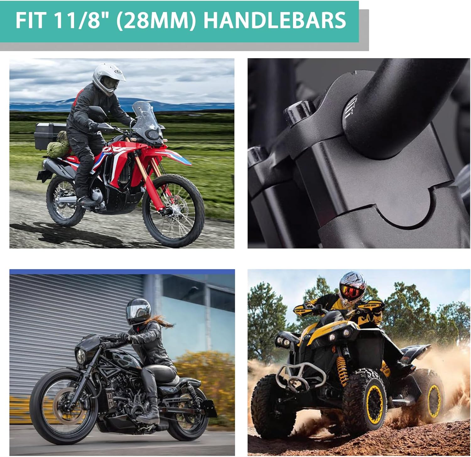 1-1/8" handlebar risers Motorcycle 28.6mm Handle Bar riser Aluminum Alloy Riser 30mm Height Kit Compatible with Harley Yamaha BMW Dirtbikes duke 390 (Silver, 1-1/8 inch (28.6mm))