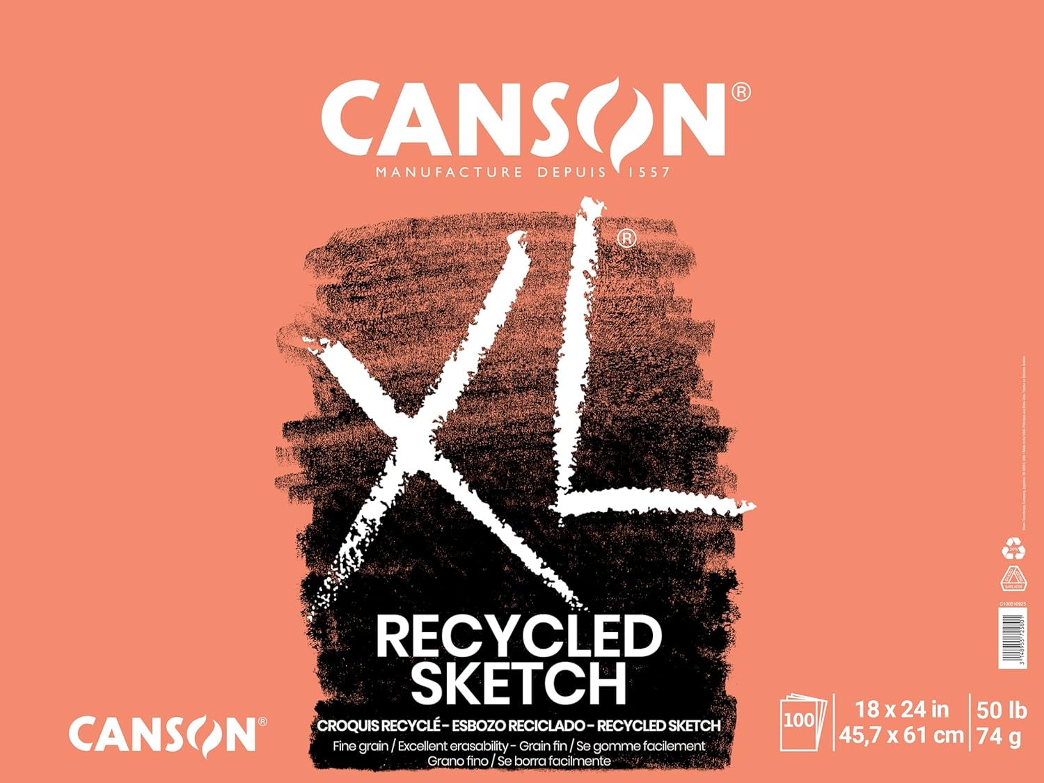 Canson XL Recycled Sketch Pad, 18 x 24 Inches, 50 lb, 100 Sheets