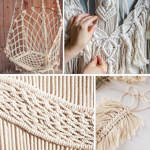 Miniatura 19 de Cuerda de macramé de 0.118 pulgadas x 547 yardas, cuerda de macramé de 100% algodón natural, 4 hebras de algodón torcido de 4 hebras para colgar