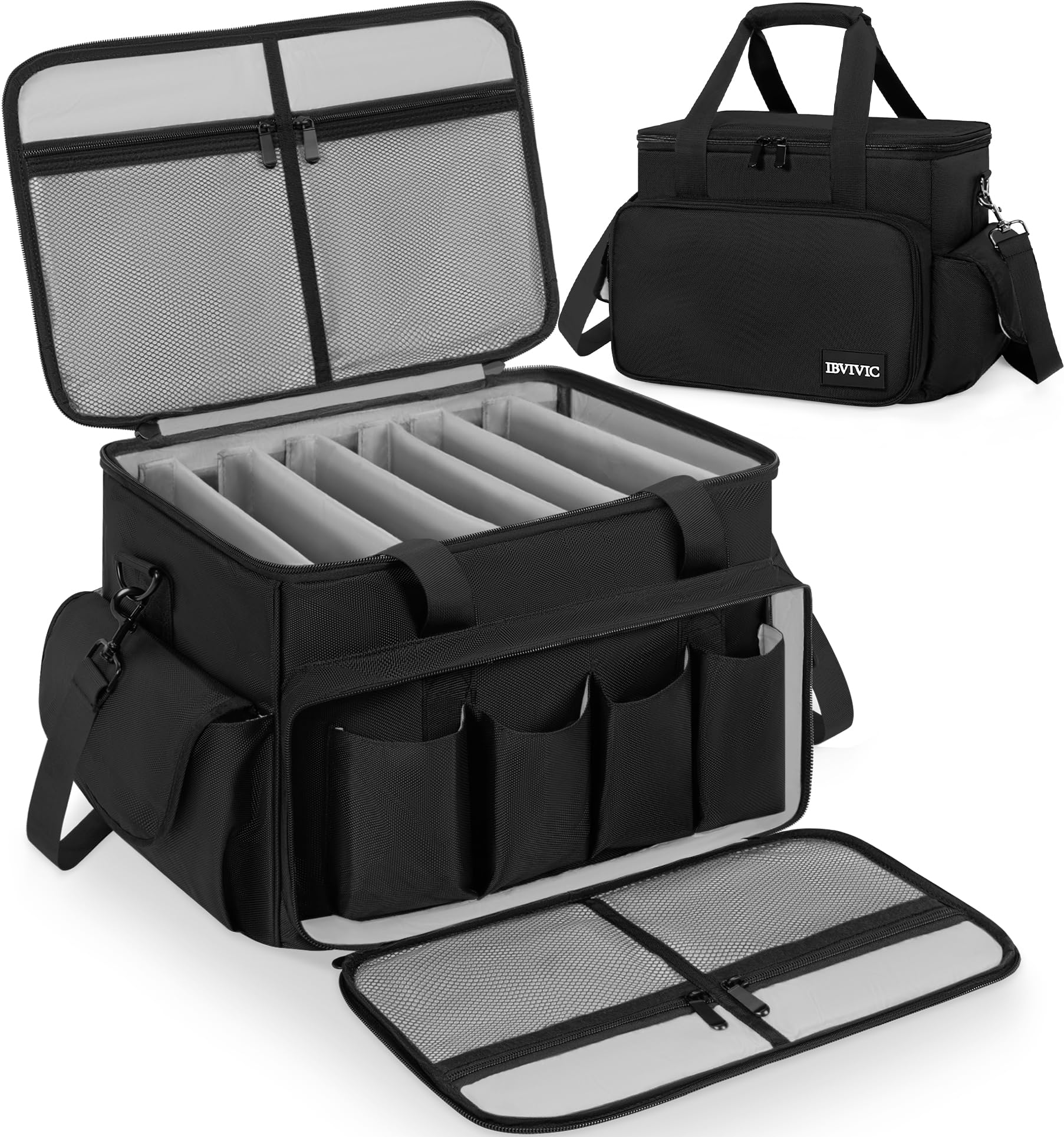 DJ Tasche, 1680D Nylon DJ Gigbag mit Abnehmbaren Trennwänden und Boden, DJ Kabel Organizer Tasche für Professionelle DJ Ausrüstung, Musikinstrumente und Zubehör, Grau (Mittlere)