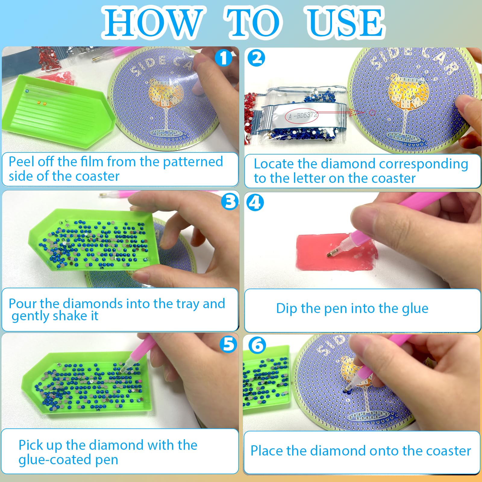 Set 8 Sottobicchieri Diamond Painting Fai Da Te - Kit Completo Con Supporto E Base In Sughero Per Adulti E Bambini