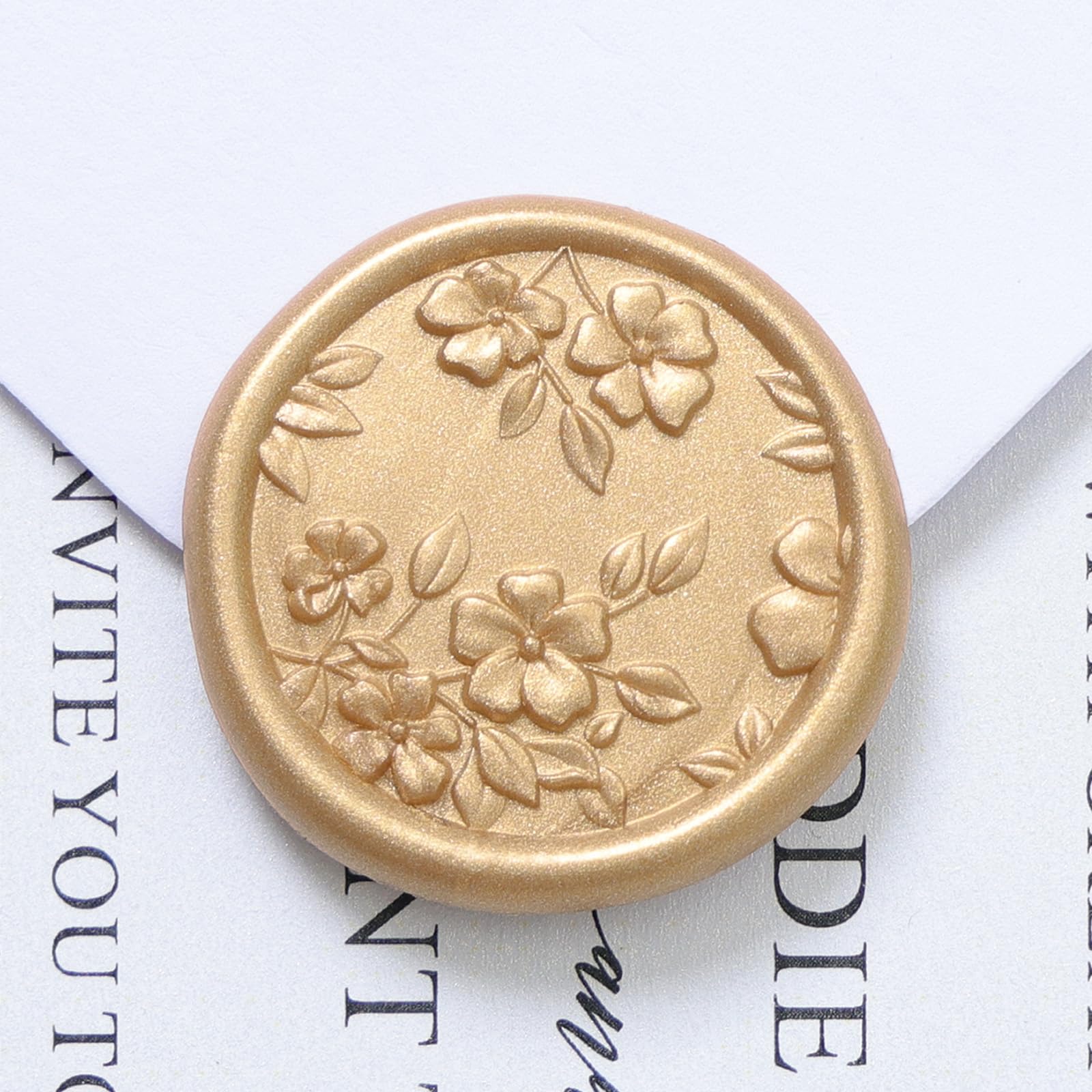 UNIQOOO Wax Seal Stickers - 3D Begonia Wedding Invitation Envelope Botanical Seal Stickers, 50 Pcs Self- Adhesive Light Gold Stickers, Perfect for