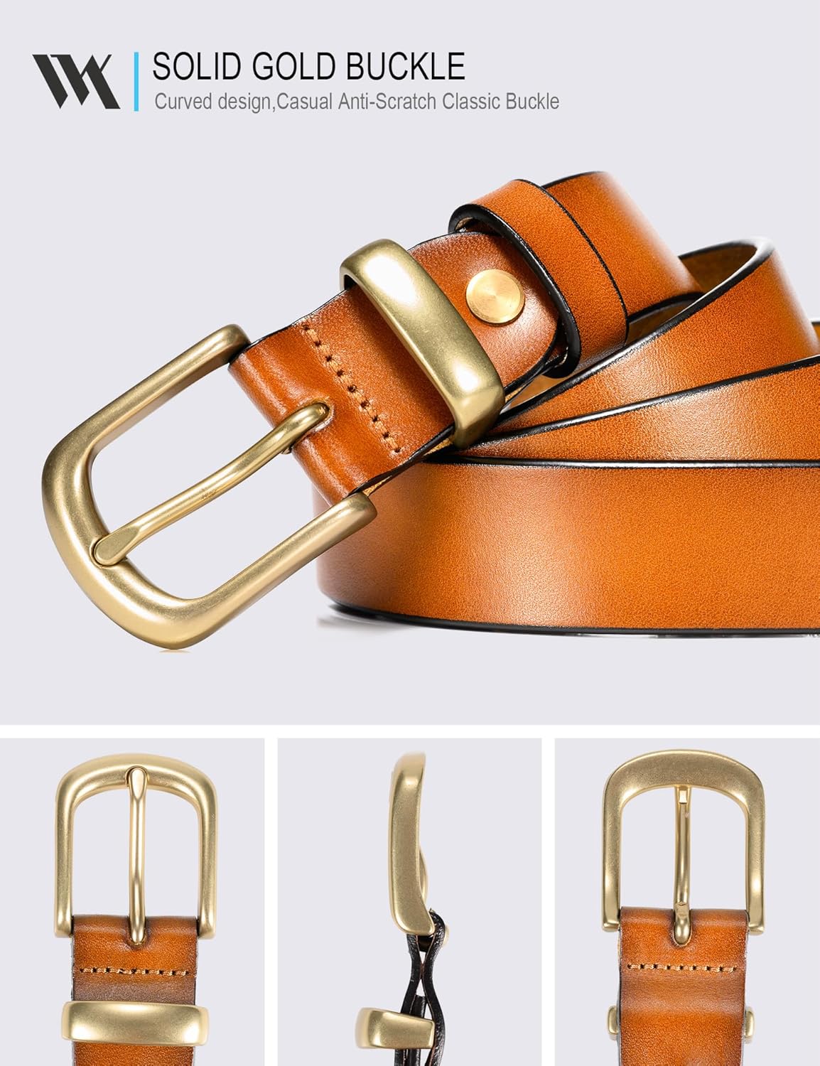 WOLFANT Womens Belts for Jeans in Gift Box,1.1" Ladies Belt with Gold Buckle,100% Italian Full Grain Real Solid Leather - Image 2