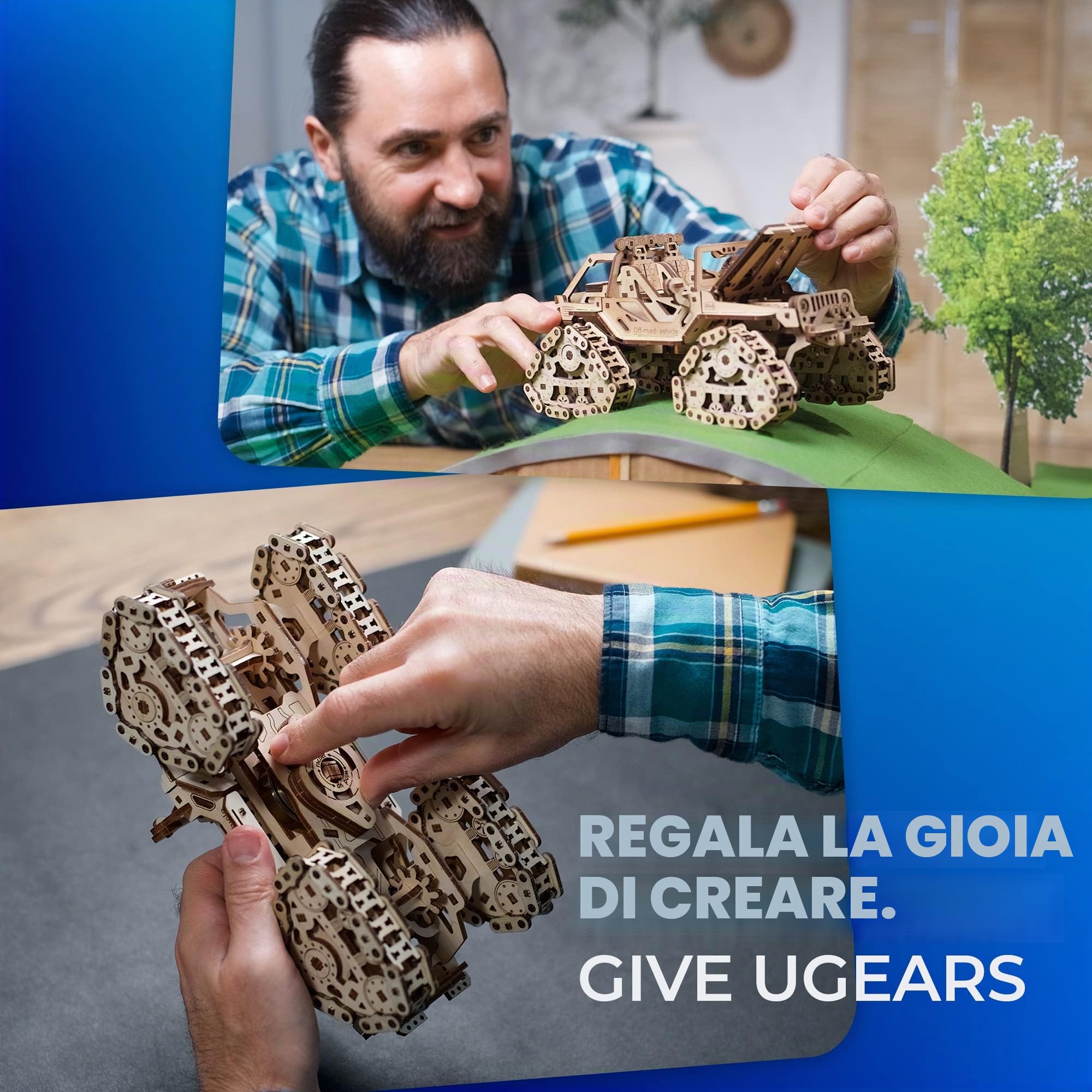 UGEARS Veicolo Cingolato Fuoristrada - Modellismo Auto da Costruire per Adulti - Puzzle 3D Modellini Auto in Legno da Costruire - Ideale per Appassionati di Veicoli Fuoristrada e Amanti dei Puzzle