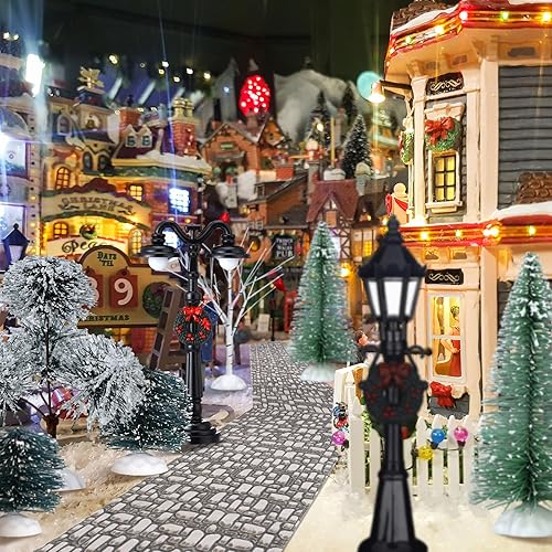 Miniatura 6 de 15 piezas de figuras de Navidad, accesorios de pueblo, pinos en miniatura, nieve, árboles de Navidad artificiales, cardenales, ramas desnudas,