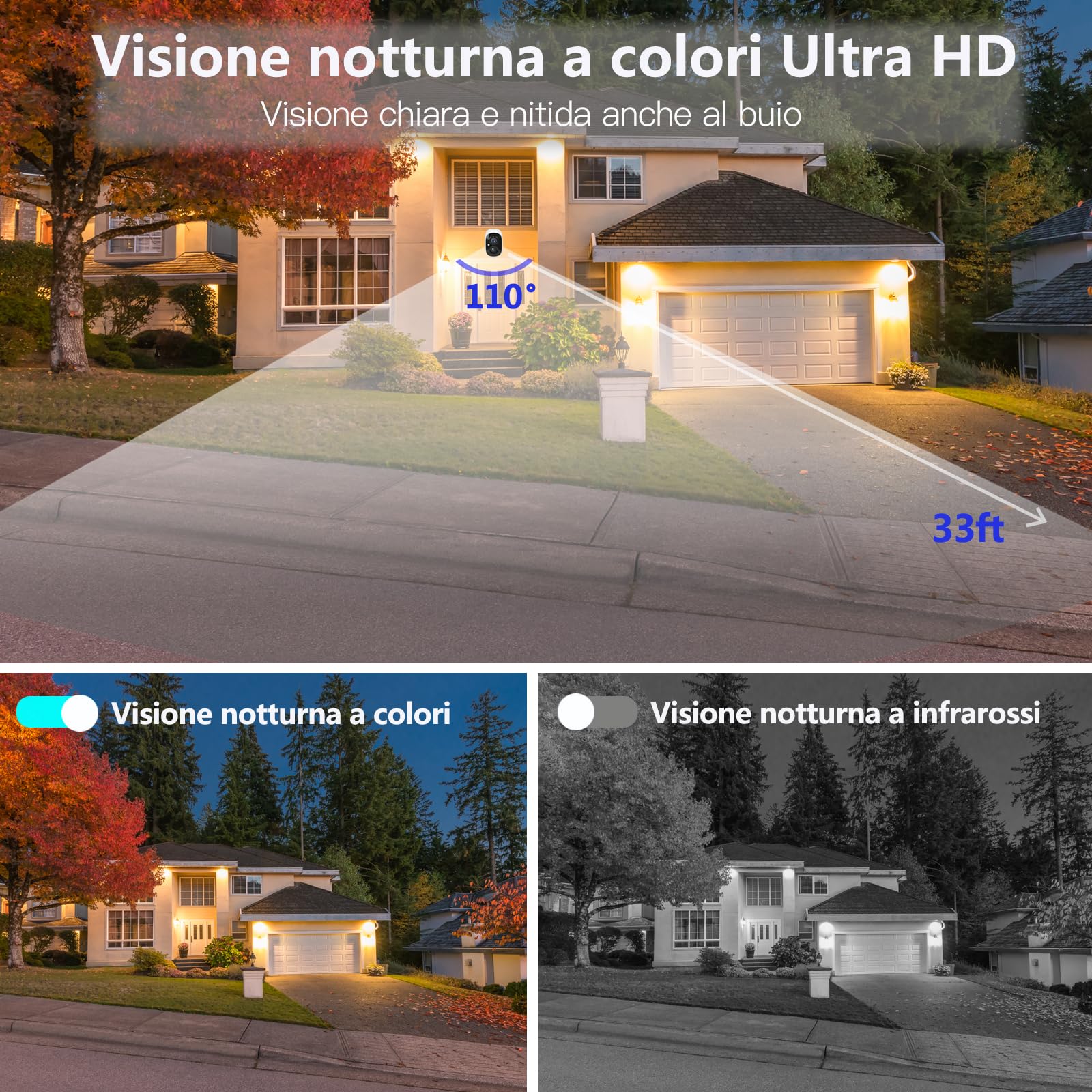 G-ELEK Telecamere Senza Fili da Esterno,Videocamera Sorveglianza Esterno WiFi con Colore Visione Notturna • Audio a 2 Vie • 2K 3MP • Movimento PIR • Sirena • Intelligente AI • Impermeabile IP65