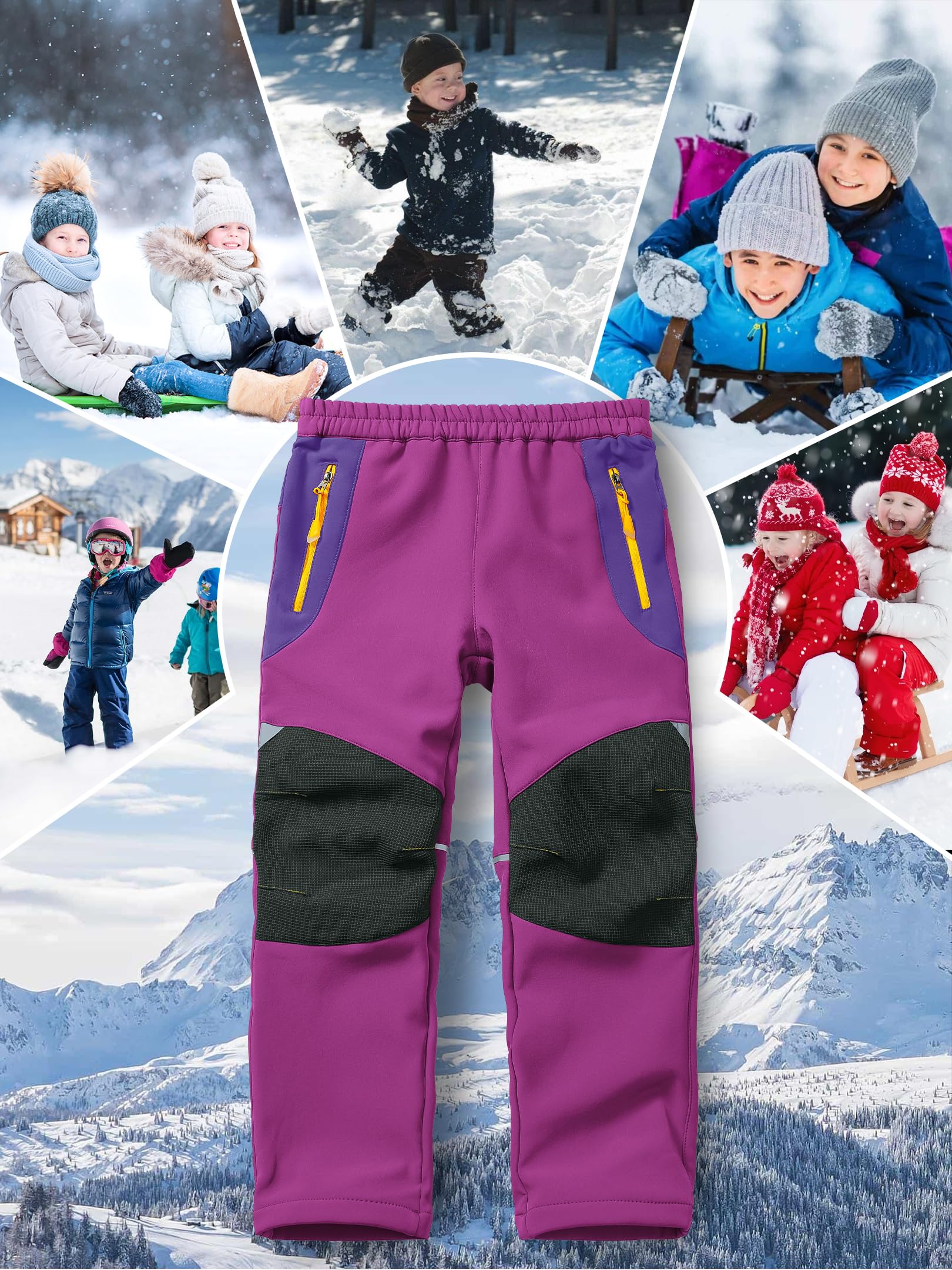 Kinder Softshellhose Wasserdicht Skihose Warm Outdoorhose Thermohose Gefüttert Winterhose Wanderhose Cargohose für Jungen und Mädchen