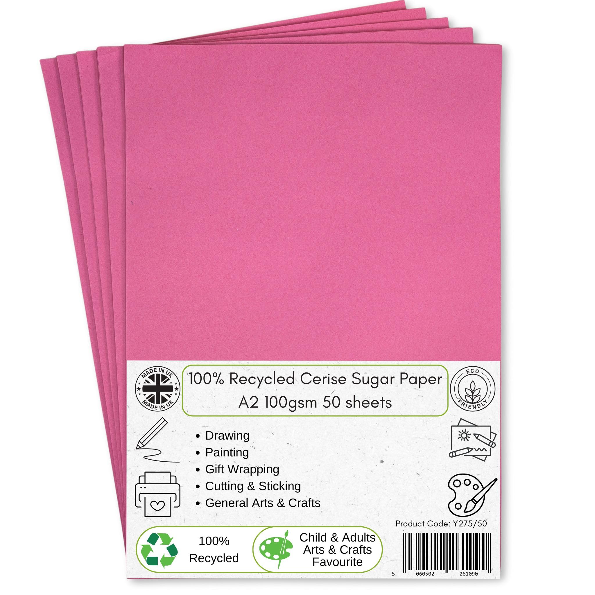 A2 Recycled Bright Pink Sugar Paper 100 GSM 50 Sheets by BCreative ®