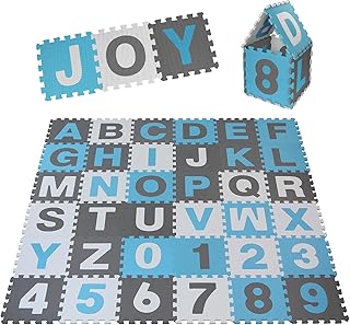 ALPIDEX Alfombra Puzzle Infantil 36 Piezas Alfombrilla Suave Bebe Juego Suelo Niños Goma EVA Letras Números Rompecabezas, Color:Azul
