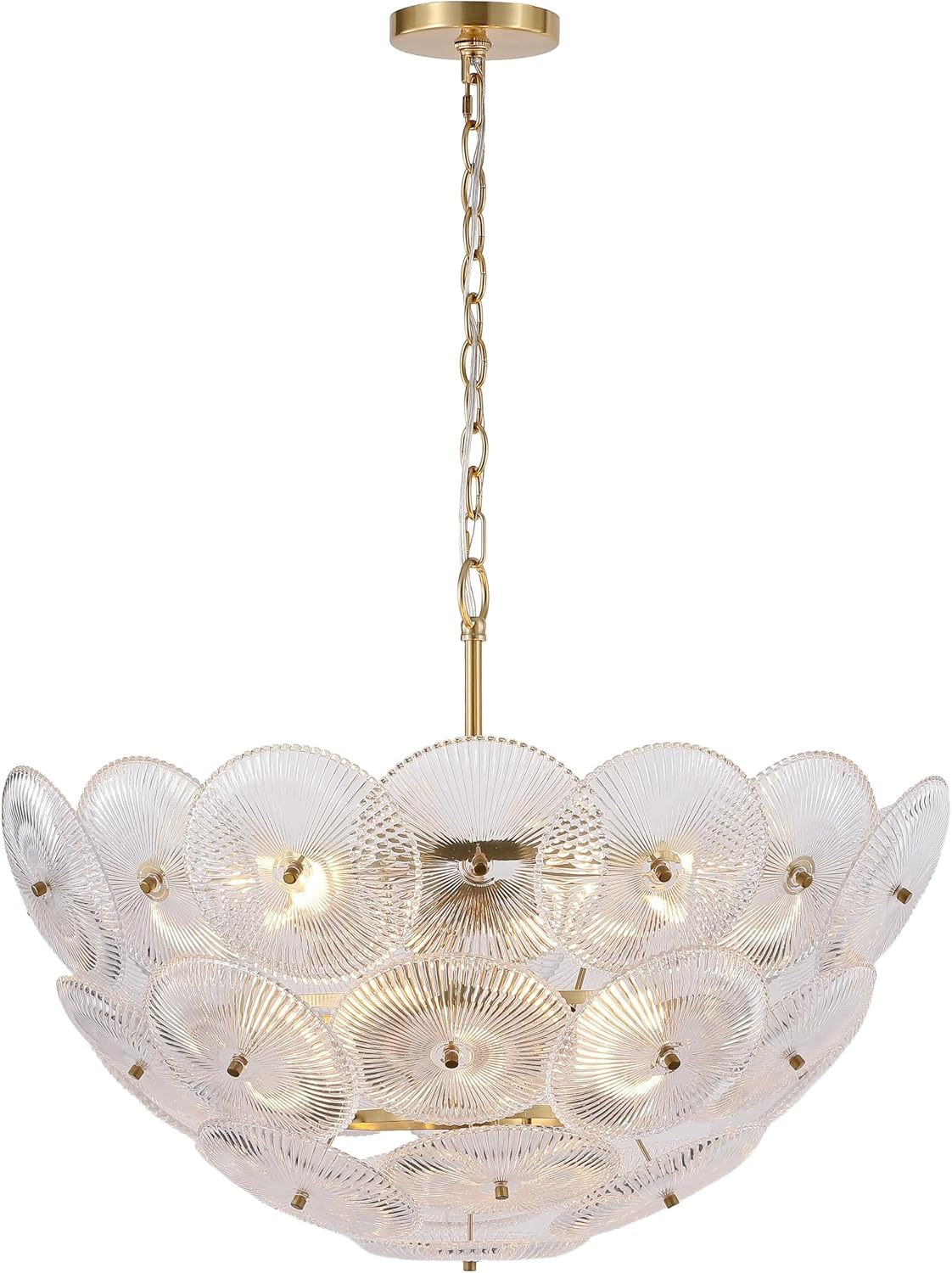 SAFAVIEH Couture - Alberta 9-Light Chandelier Light Fixture - Clear & Gold - Dimmable LED Chandelier with Glass Shades and Adjustable Chain - Modern Ceiling Light for Dining Room, Foyer (CTL1117A)