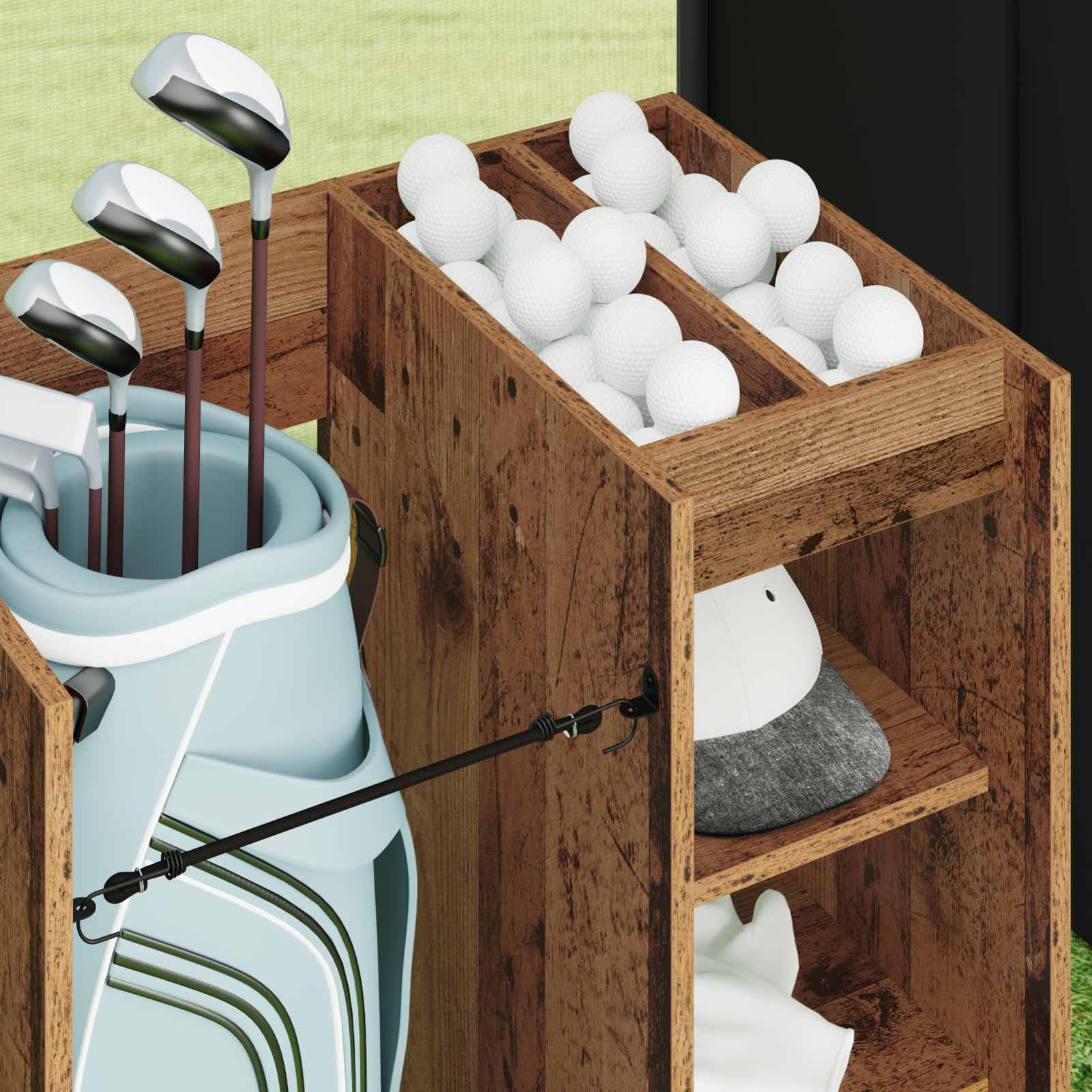 Gecheer Golf-Schrank Uni Altholz, 65 x 45 x 98 cm, Holz, Stauraum für Golfzubehör, Garagen oder Wohnräume