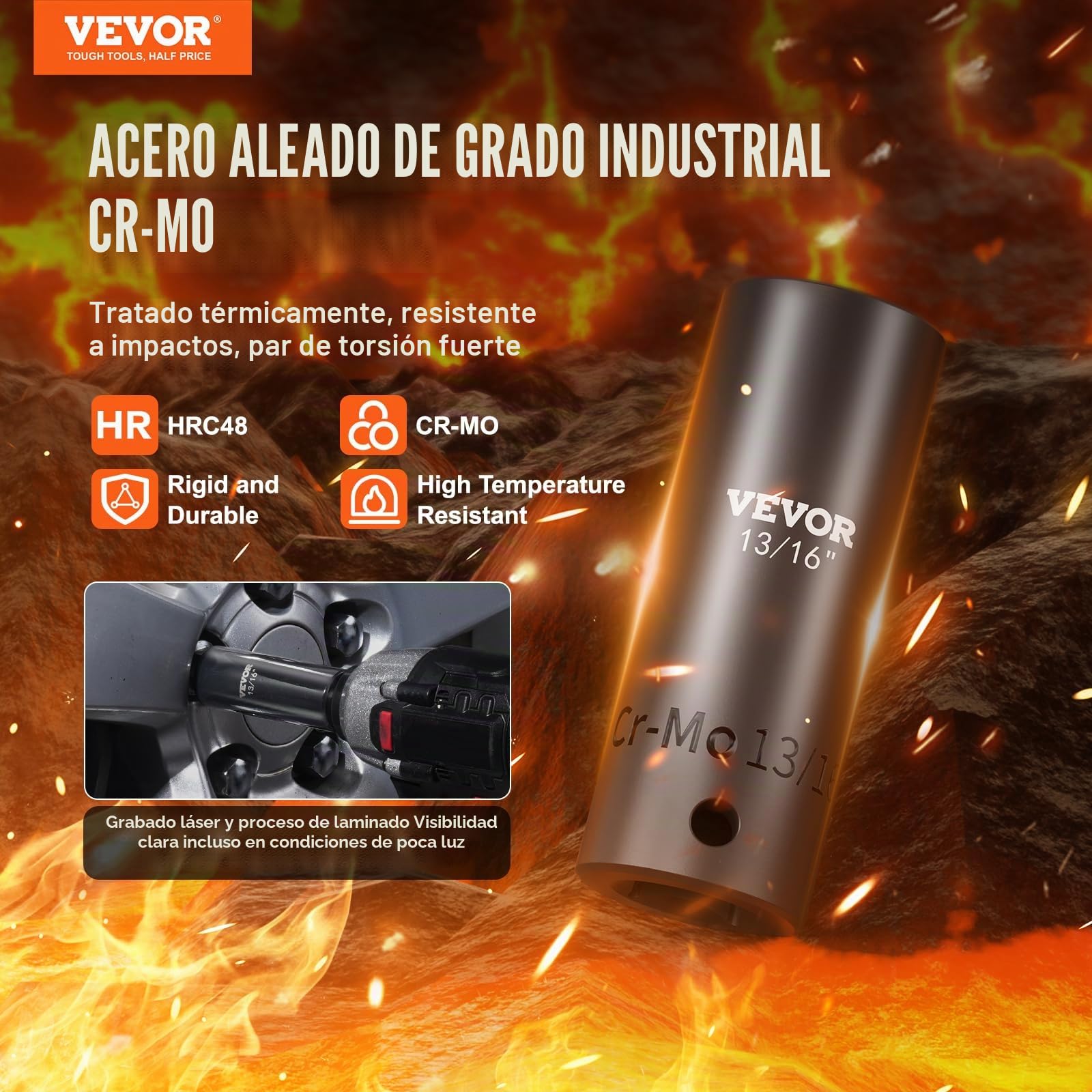 VEVOR Juego de Vasos de Impacto 1/2" 3/8" Juego de Vasos de Impacto Métricos 59 piezas 6-32 mm Acero de Aleación CR-Mo 6 Puntos Marcas de Tamaño Fáciles de Leer para Reparación de Automóviles