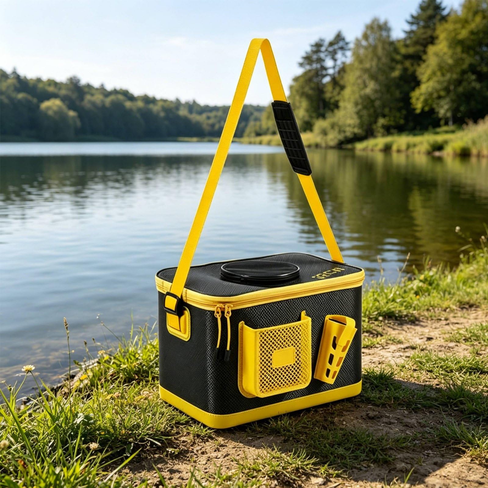 predolo Seau à Vifs en EVA Multifonction Seau de Pêche Pliable Bandoulière Confortable pour Pêcheurs, 45CM