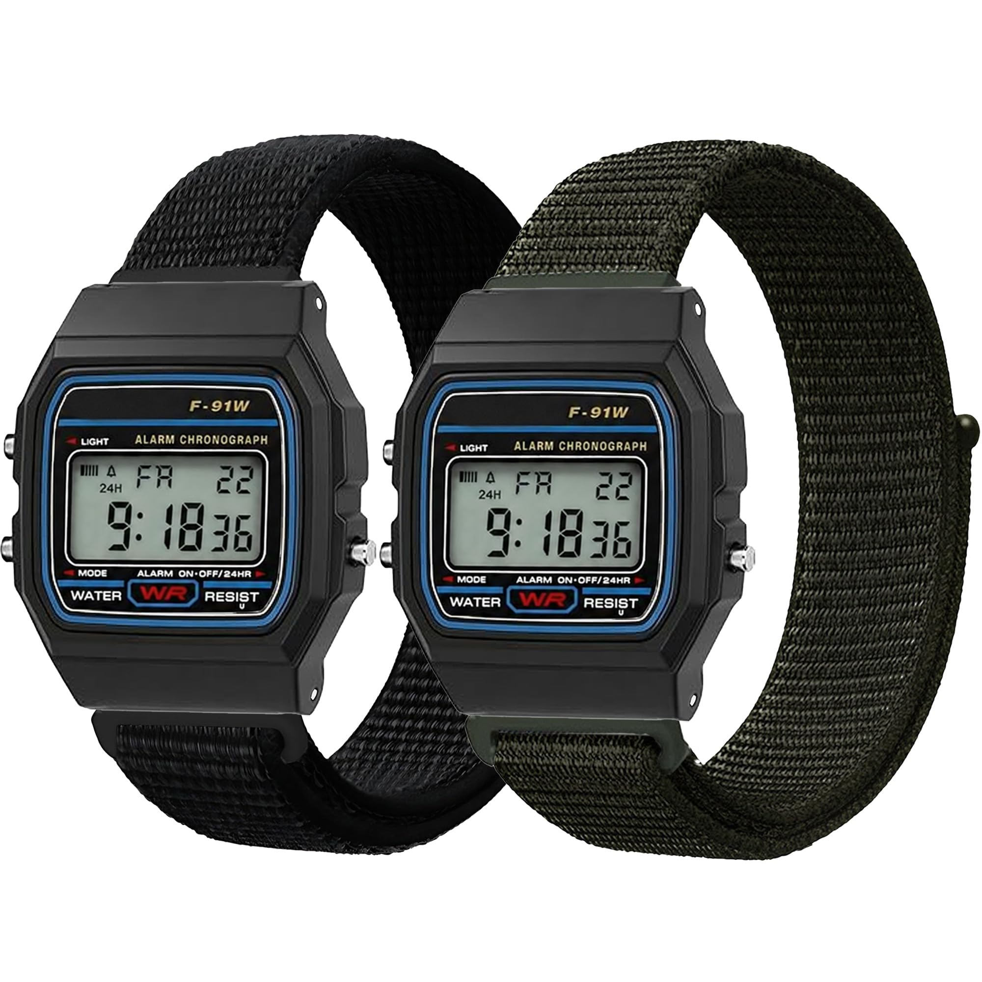 18mm Nylon Watch Band Compatible with Casio F-91W/F-84/F-94/F-105/F-108/AE-1200/W-217H/W-218H/A-158W/A-168W/SGW-300H/W-800H, Quick Release Sport Nylon Adjustable Hook & Loop Soft Breathable Replacement Strap