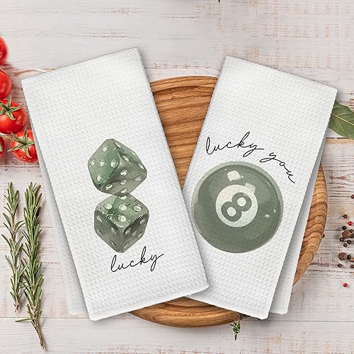 Miniatura 4 de Toallas de cocina de moda verde salvia, Funky Retro Lucky Dice 8 bolas de mano, toalla de cocina verde salvia para decoración de cocina y baño,
