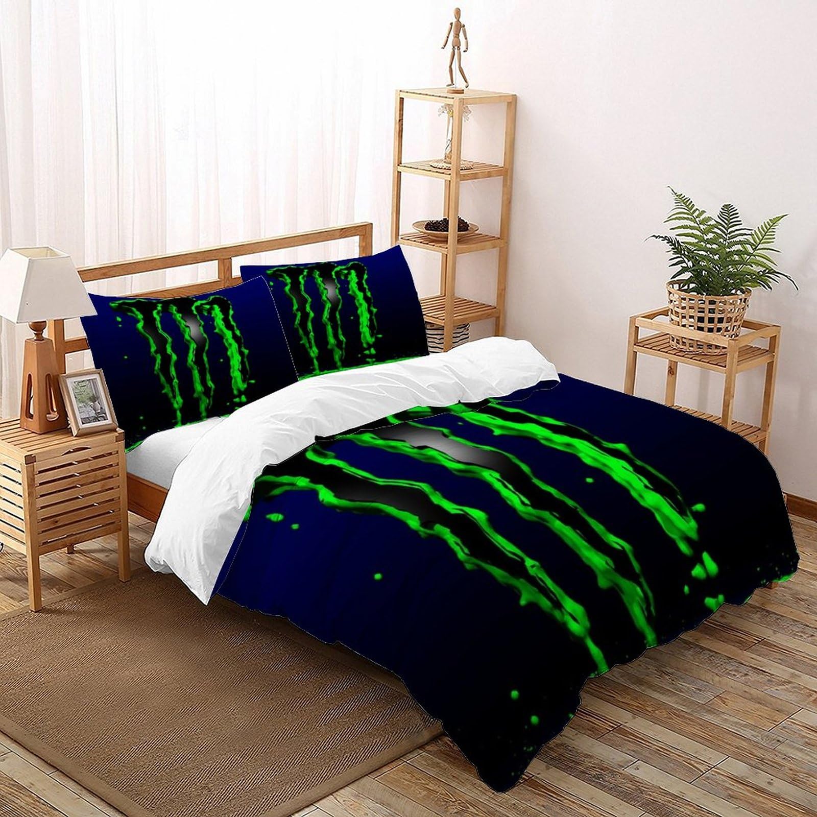 Housse de couette 260x220cm parure de lit green flow modern pour grand lit adulte