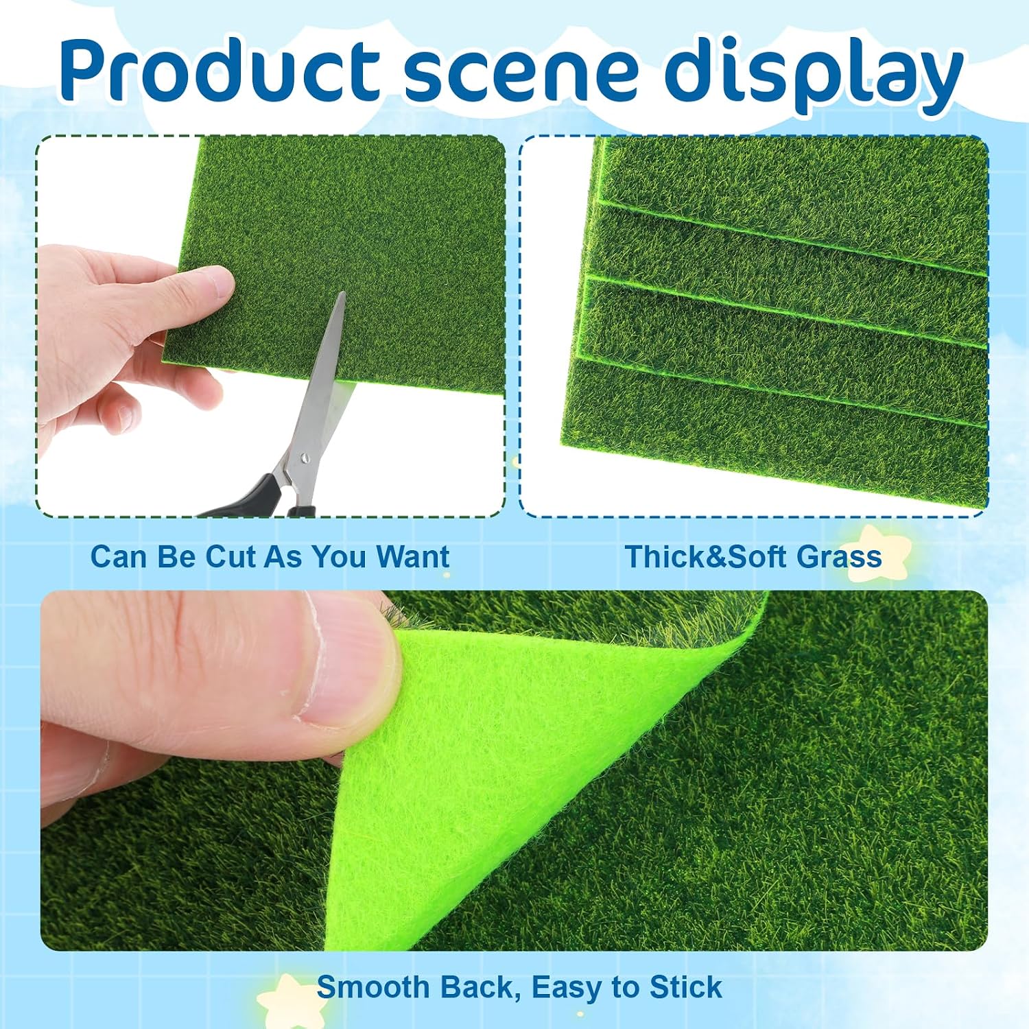 Xindojuz 4 Packs Fake Grass Decor, Artificial Grass for Crafts, Fairy Garden Turf, Diorama Supplies Miniature Lawn Mat, Dollhouse Ornament DIY Decoration Accessories (6" x 6"/15 x 15 cm)
