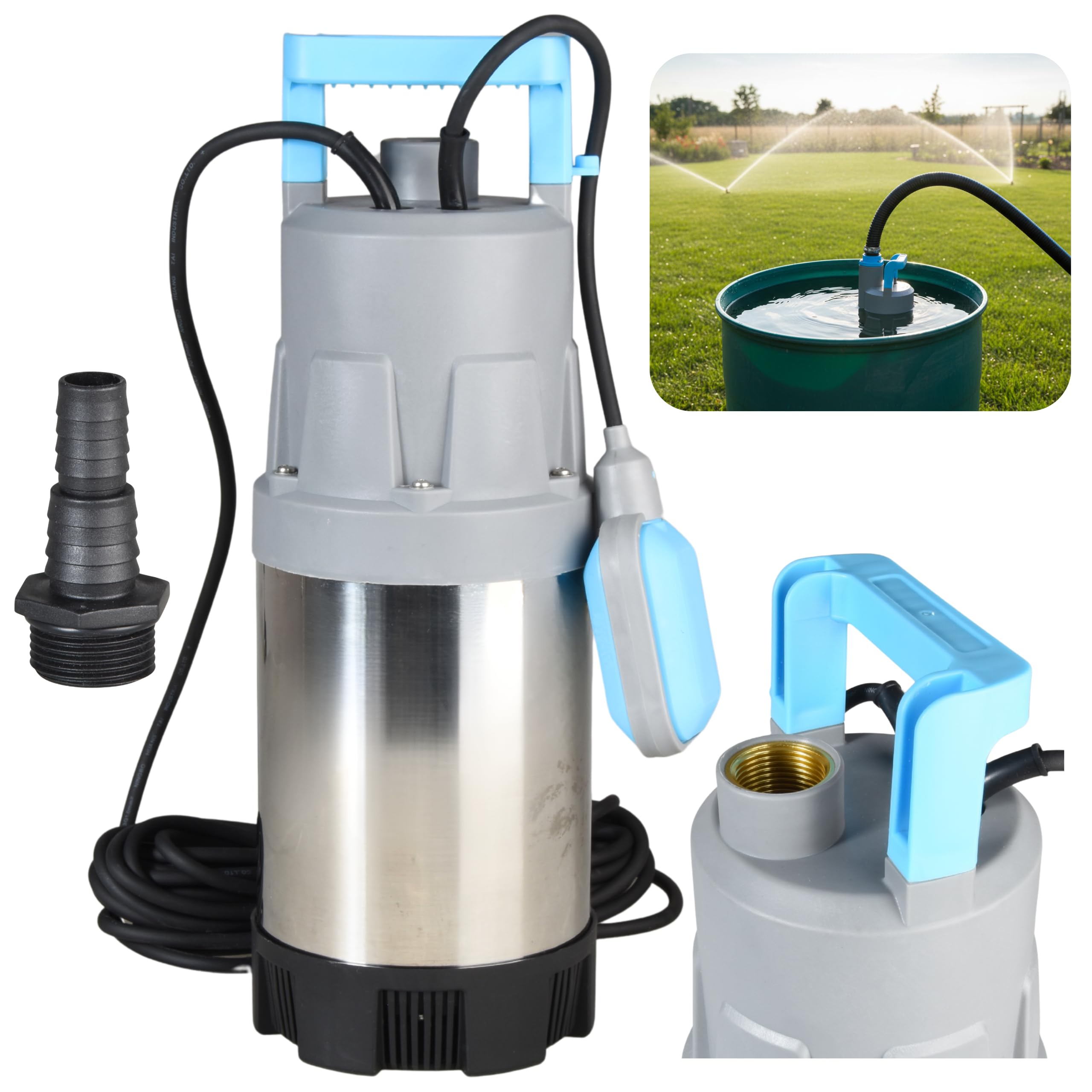 Pompe Submersible FLOX 35P INOX avec Flotteur pour Eaux Propres (900 W, 6000 l/h, hauteur de refoulement 35 m) - Pompe Immergée pour Récupération d’Eau de Pluie, Arrosage Jardin, Piscine et Cave