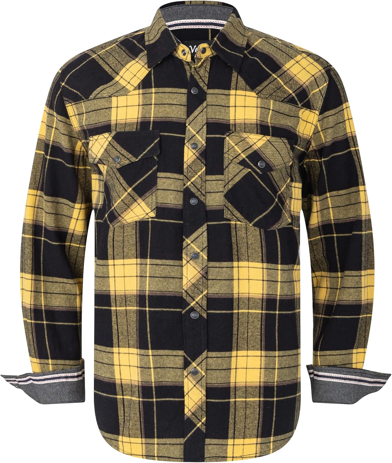 Men's Western Flannel Casual Shirt Two Pocket Long Sleeve Snap Shirt