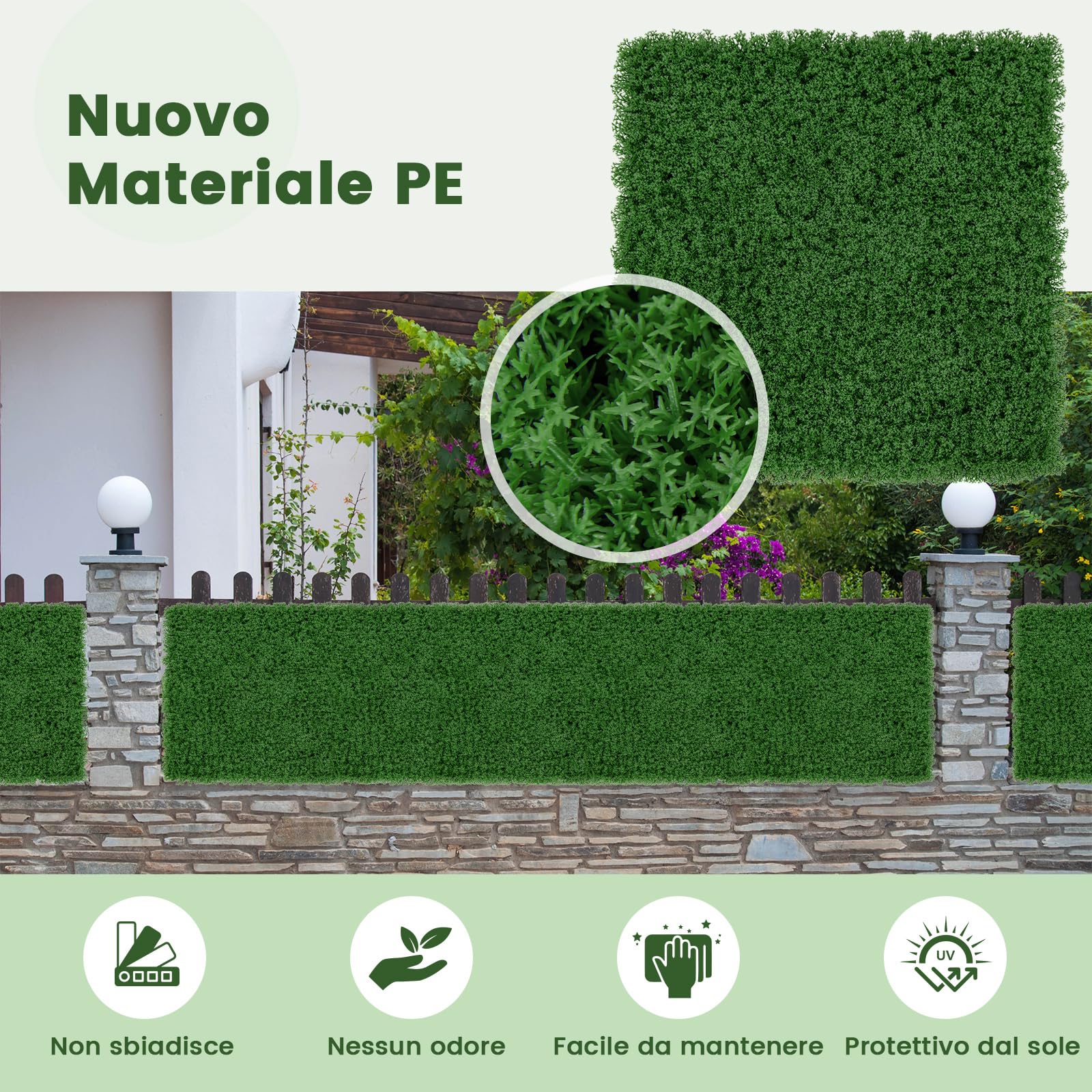 GYMAX Set da 12 Pannelli di Muro in Erba Artificiale, Retro di Muschio Verde Finto, Pannelli di Erba Finta con Struttura X-Stabile, Decorazione da Muro Verde per Festa, Matrimonio, Giardino