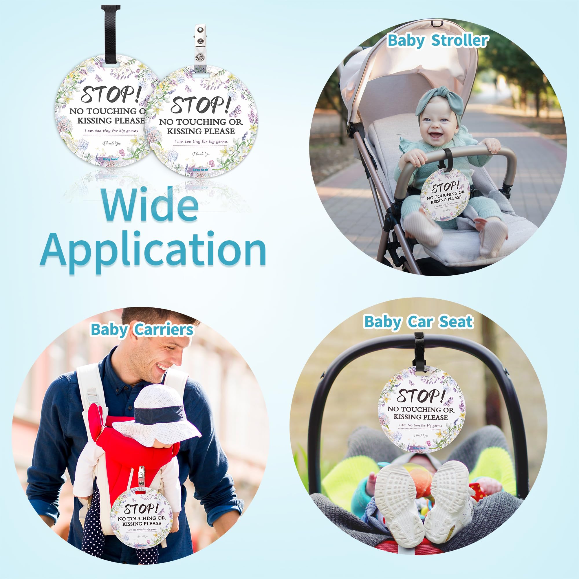 PLIGREAT 2 Sets Cute Daisy 'No Touching' Baby Sign - Hanging & Clip Signs For Car Seat & Stroller
