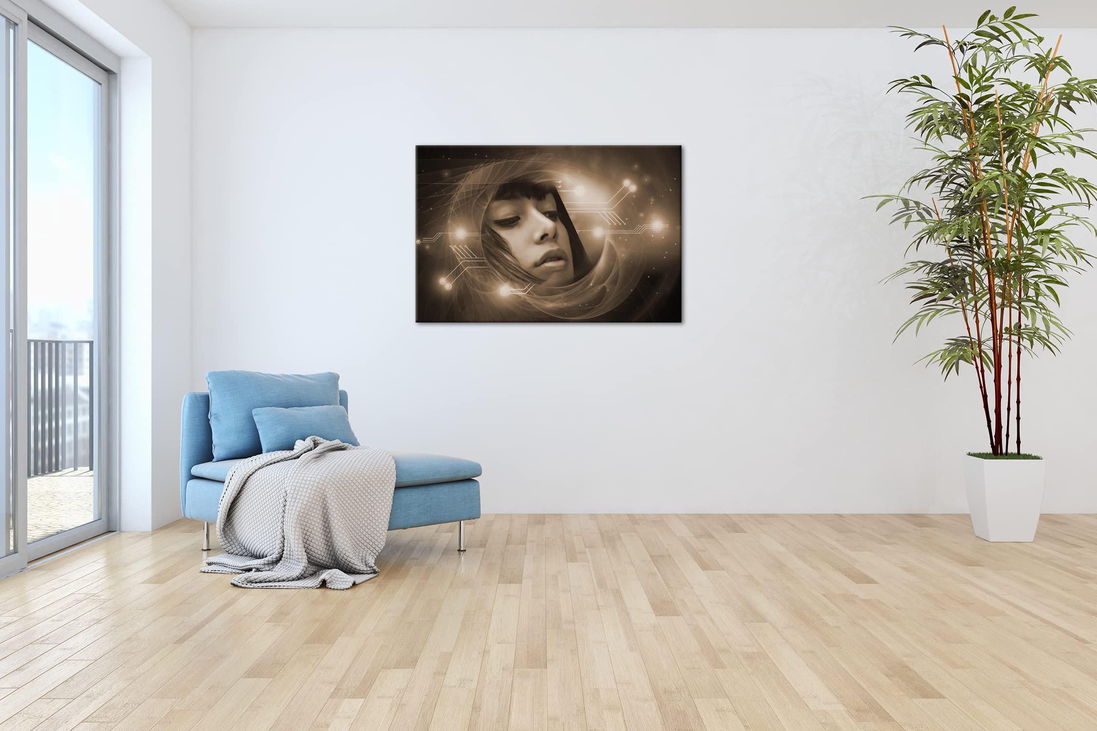 Fotomontaje de ciencia ficción, formato 100 x 70 cm, en lienzo, efecto: sepia, diseño ya enmarcado, impresión digital de alta calidad, sin póster ni póster.