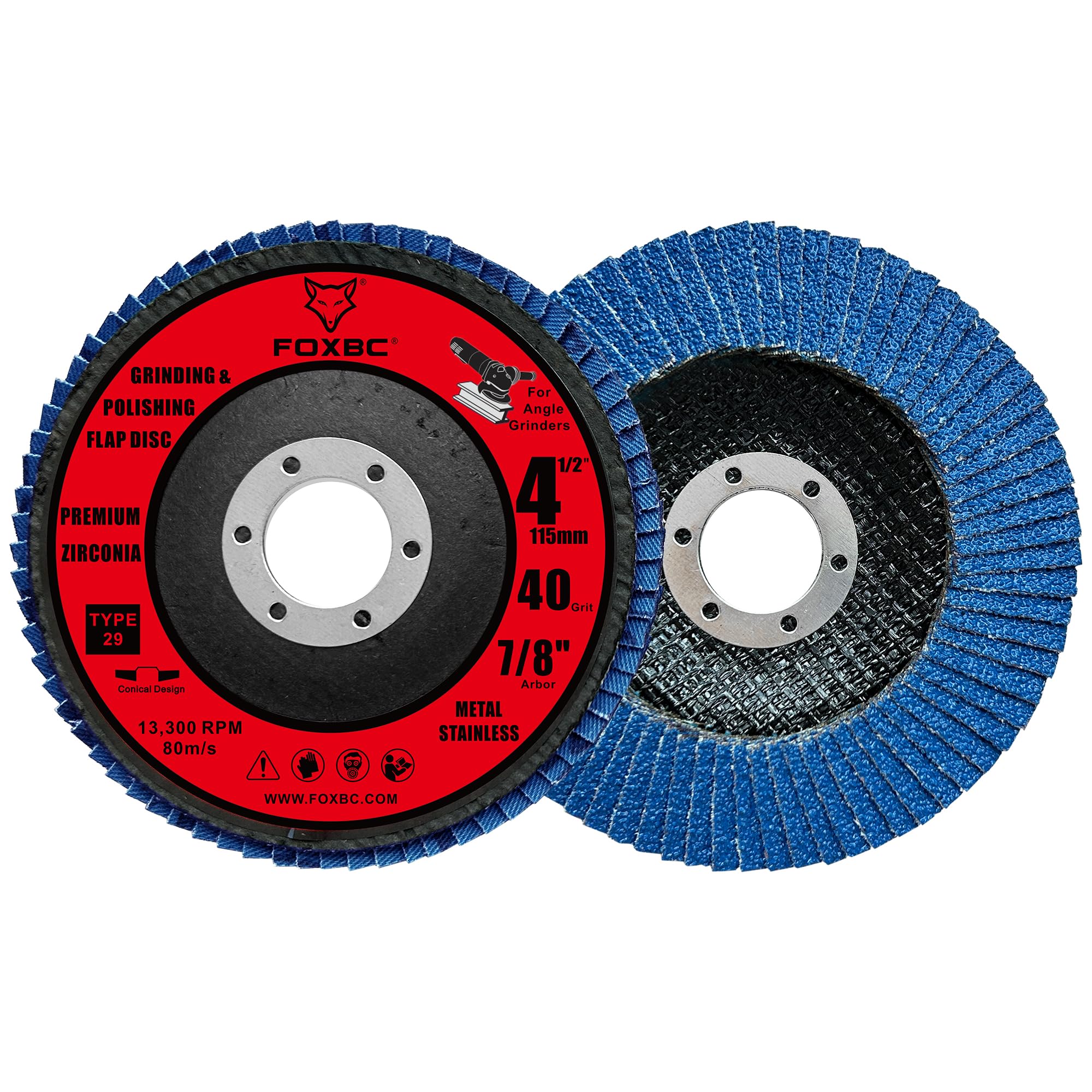 FOXBC 4.5" Flap Discs - 40 Grit for Angle Grinder -2